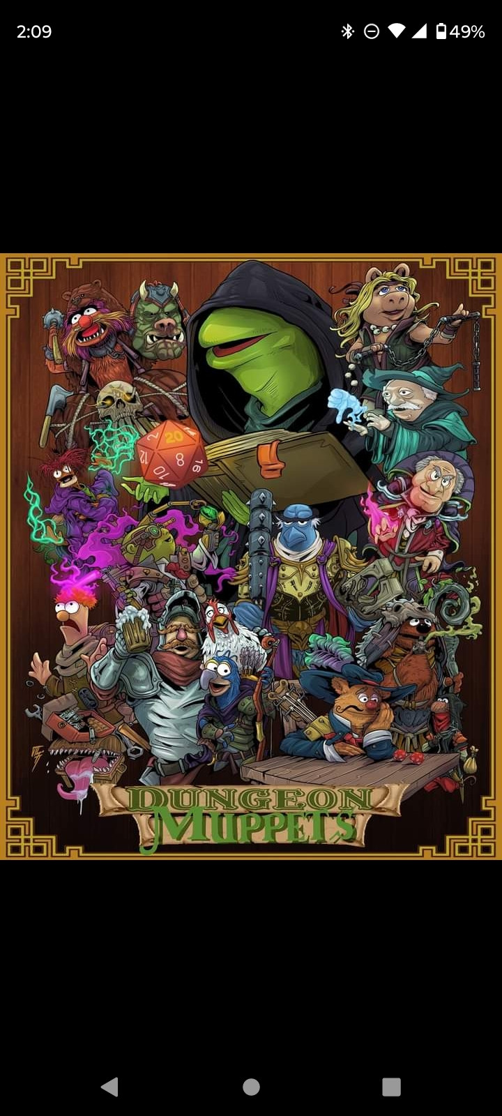 A huge poster sized image featuring various members of The Muppets dressed as D&D fantasy characters. Some dice are involved.