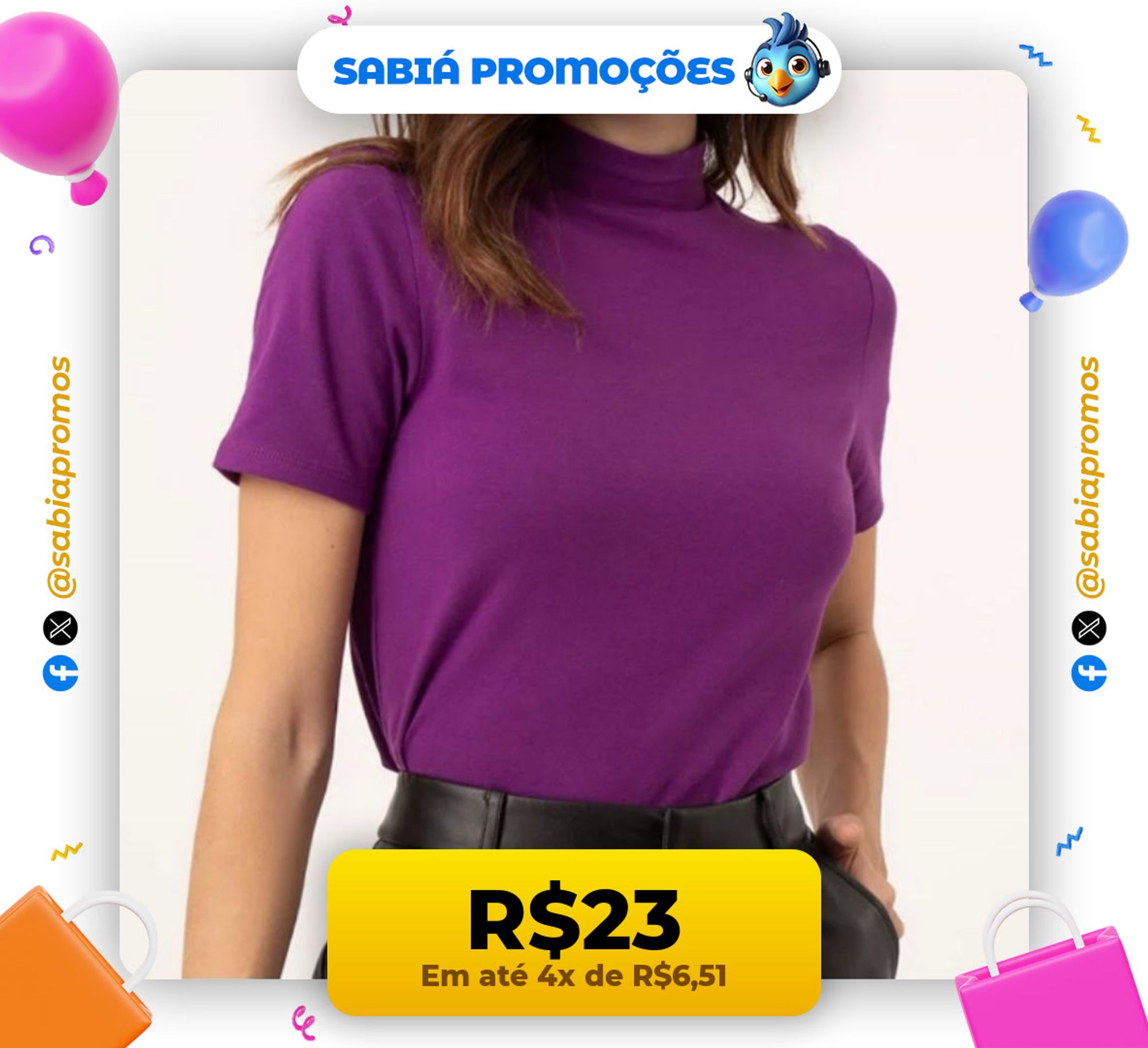 Blusa Gola Alta em Malha Ribana Algodão