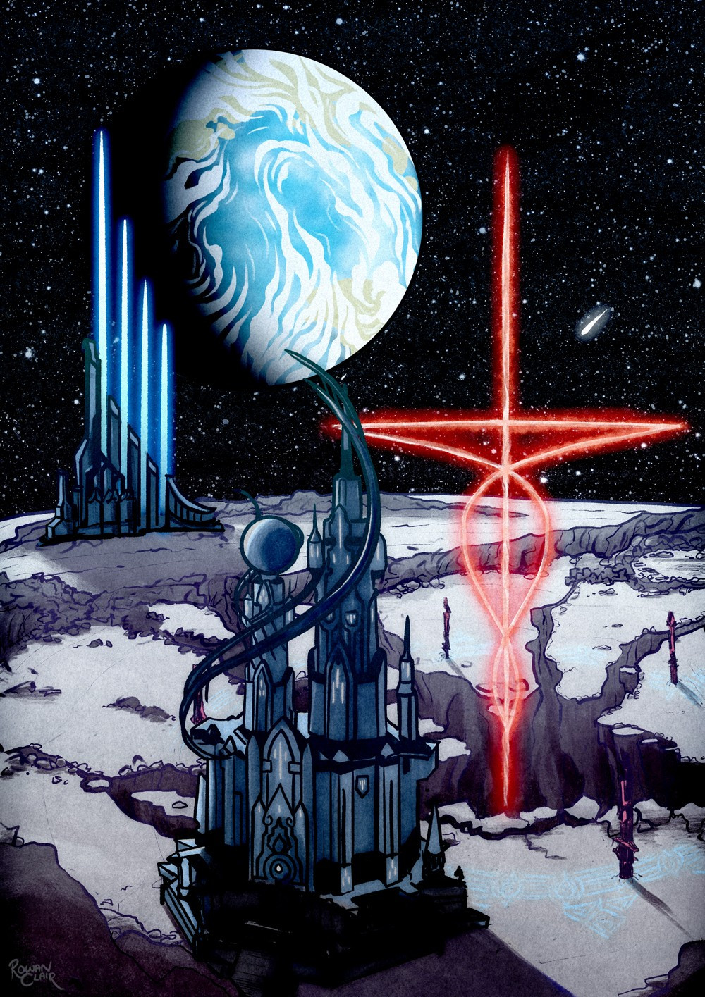 An illustration of Mare Lamentorum from Final Fantasy XIV, showing a view of the planet from its moon.