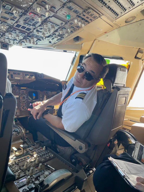 A pilot in a cockpit. 