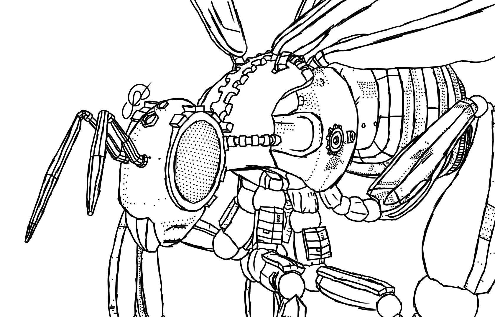 Lineart of a robotic bee