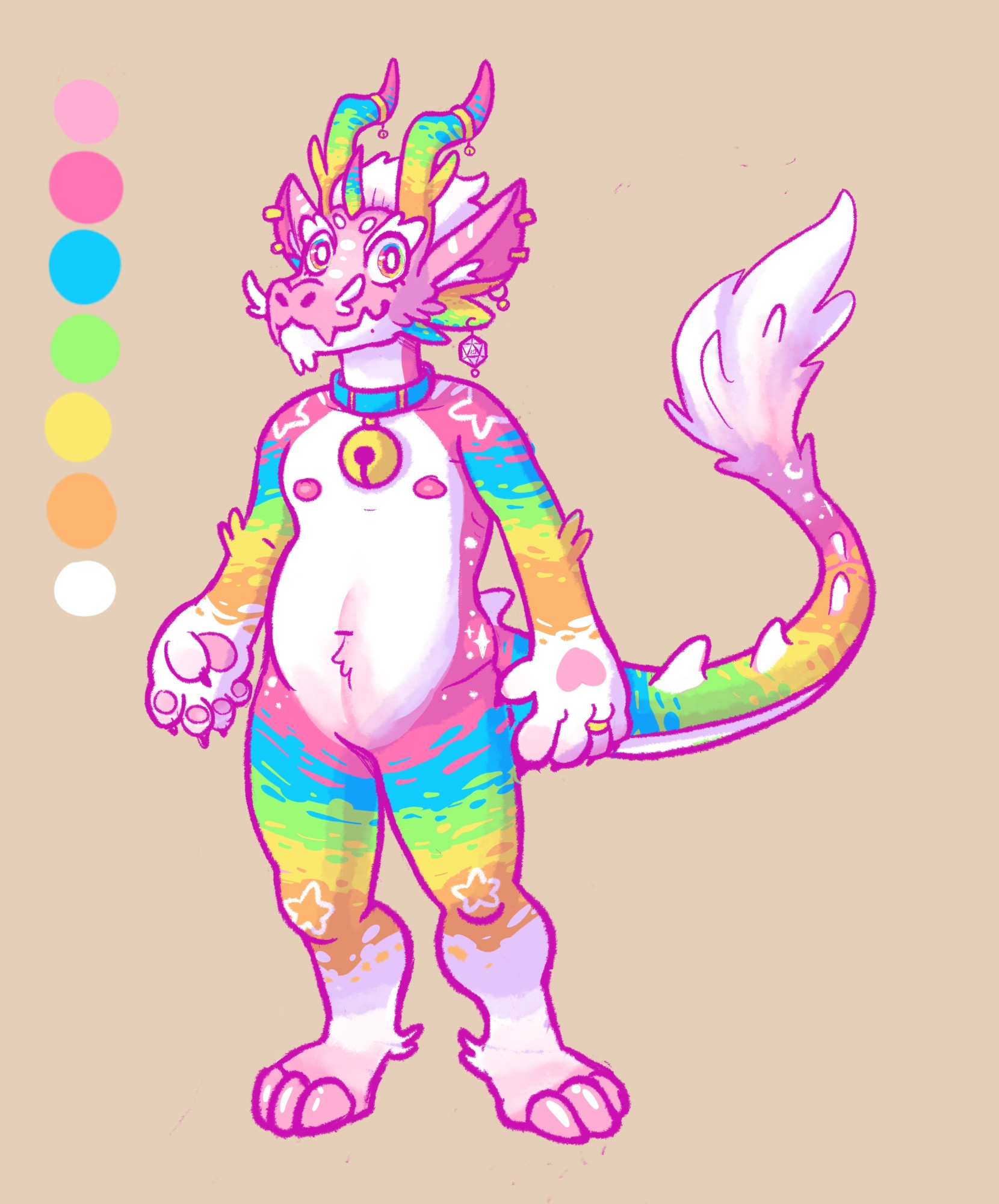 A new and more colorful Fursona that's a kinda long dragon with tons of colors and horns 