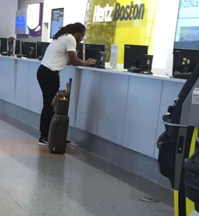 Meme of athlete spotted at an airport.