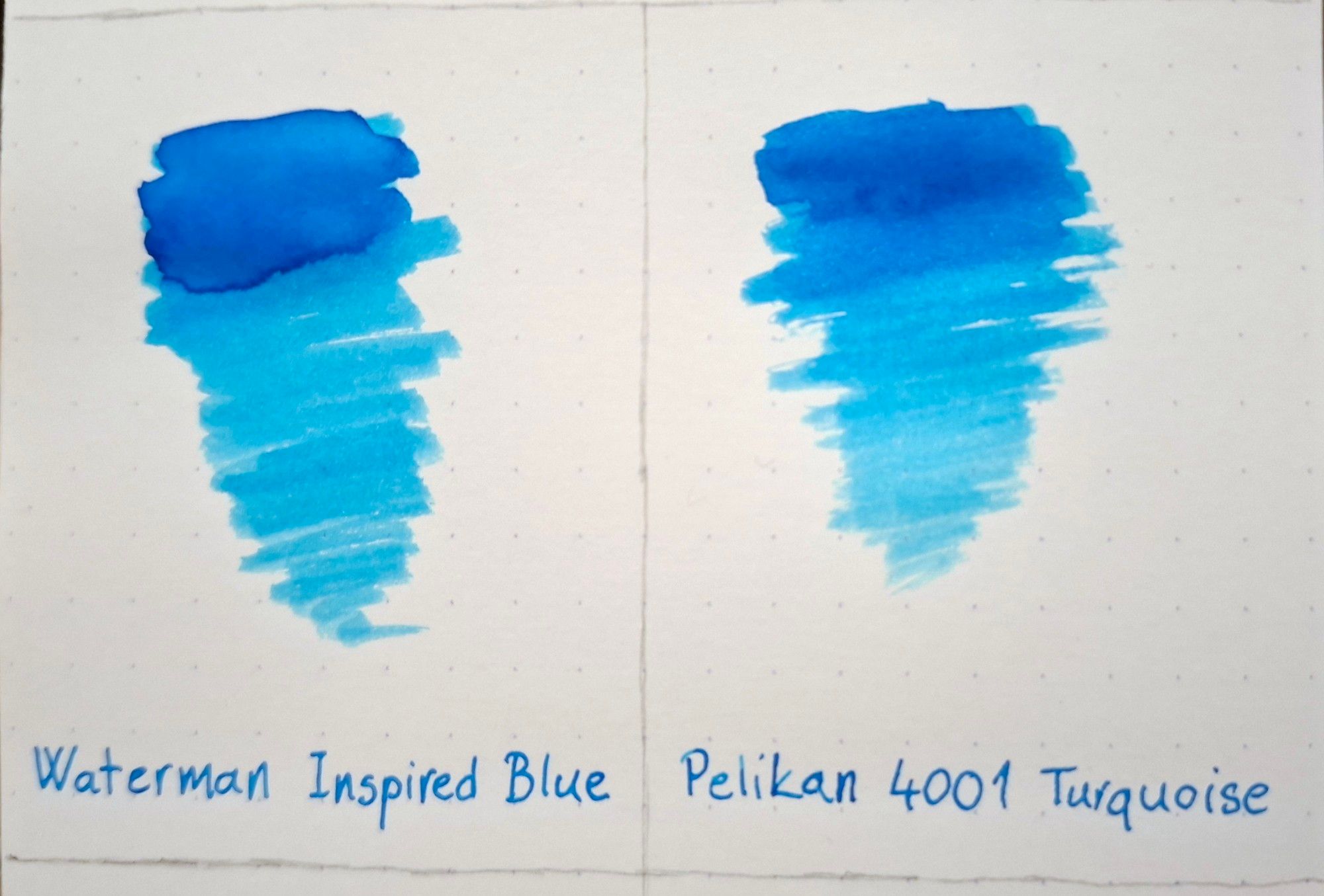 Waterman Inspired Blue and Pelikan 4001 Turquoise, two practically identical shades of, well, turquoise.