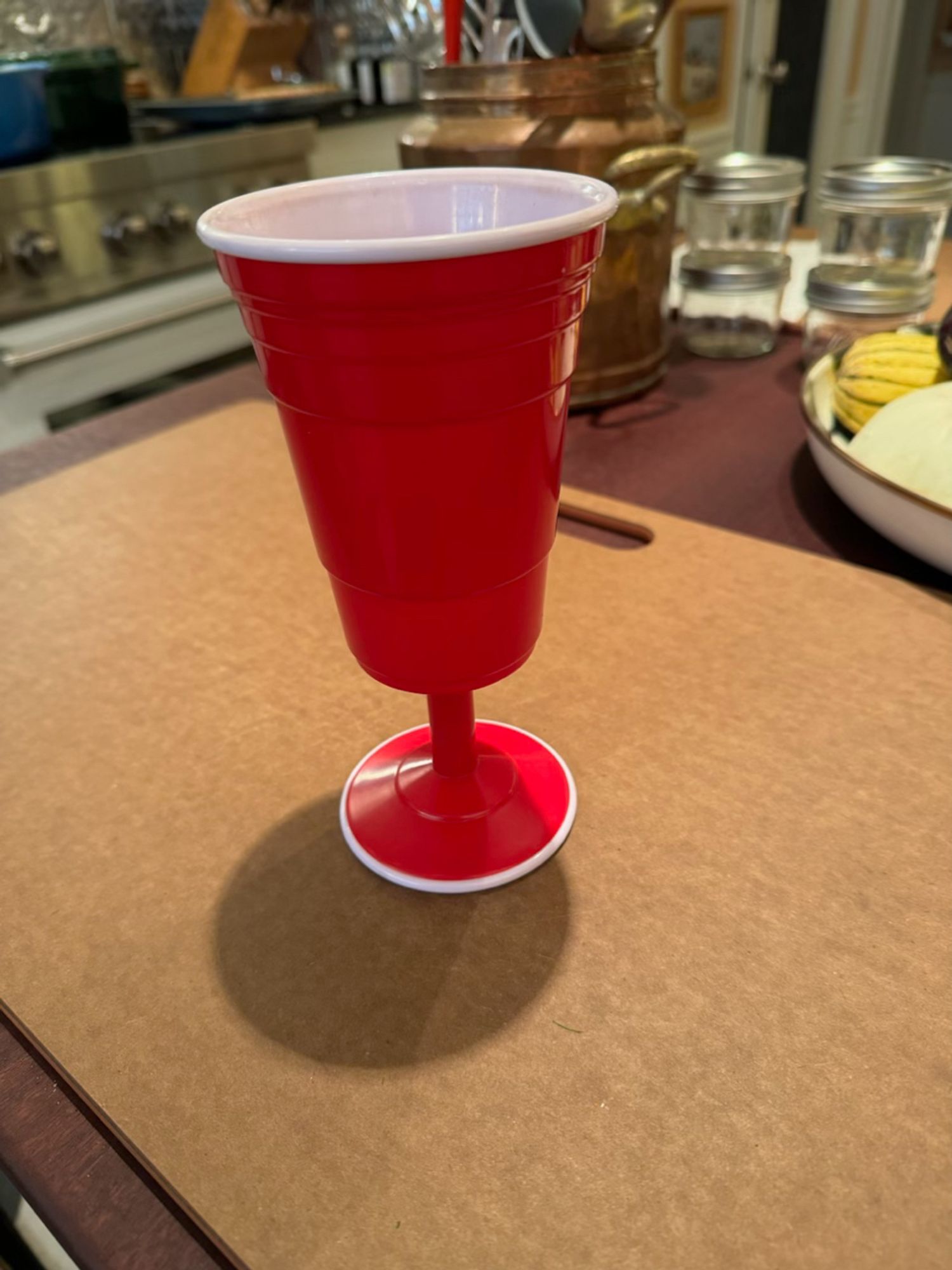 A stemmed ‘red solo cup’ suitable for drinking sketchy wine.