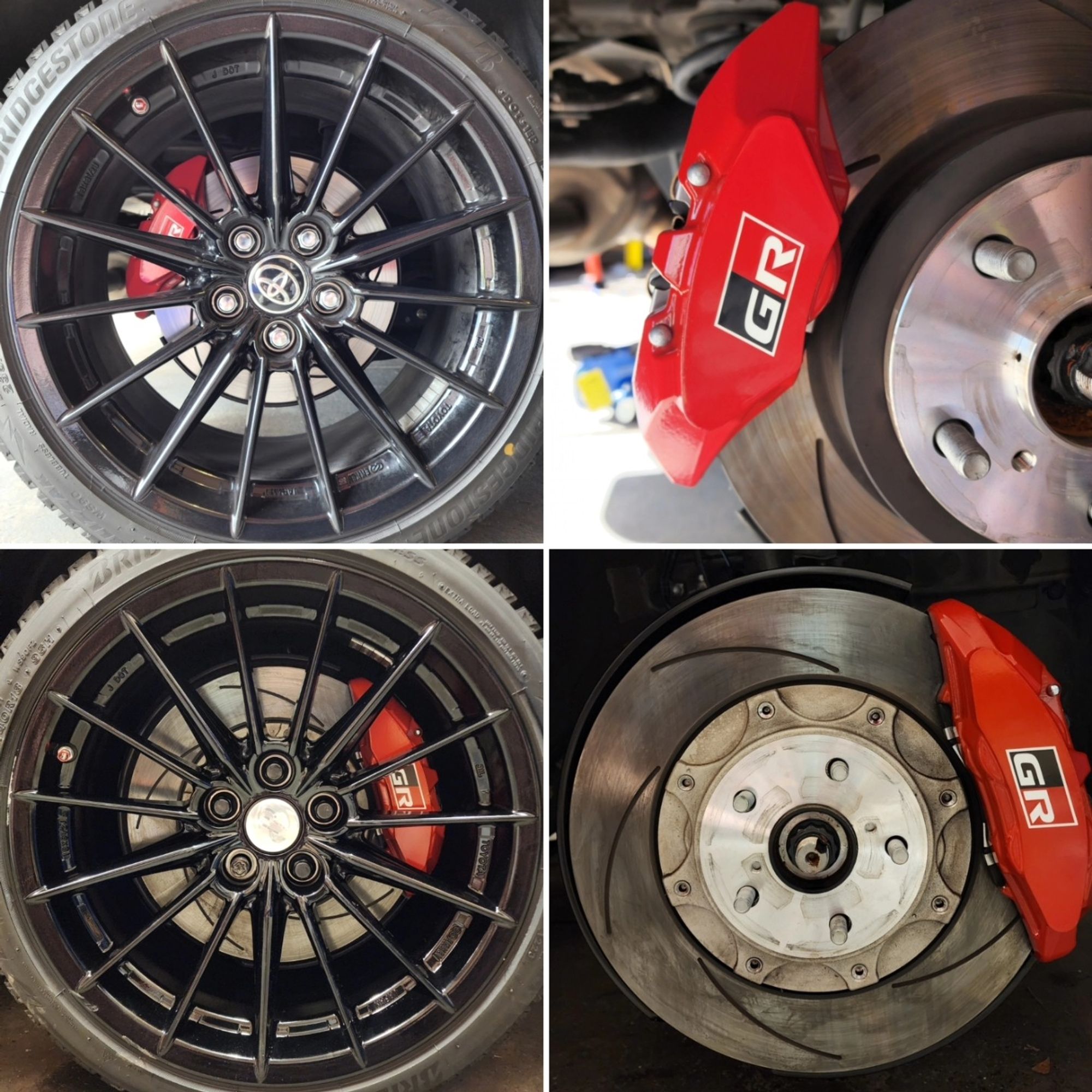 Toyota GR Corolla before and after Wheel and Brake Caliper close-ups and upgrades