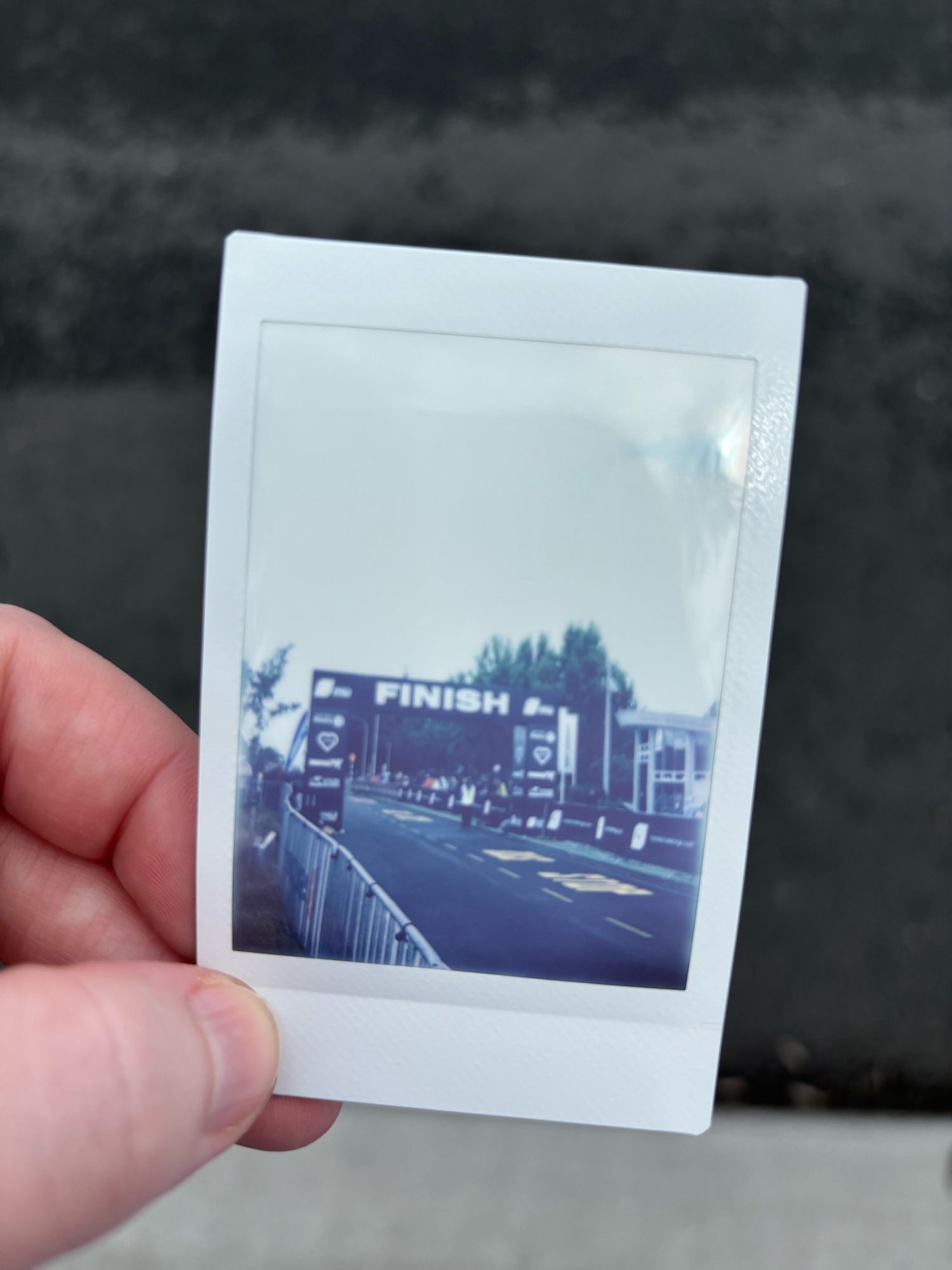 Polaroid of the finish line at the Taupō cycle challenge