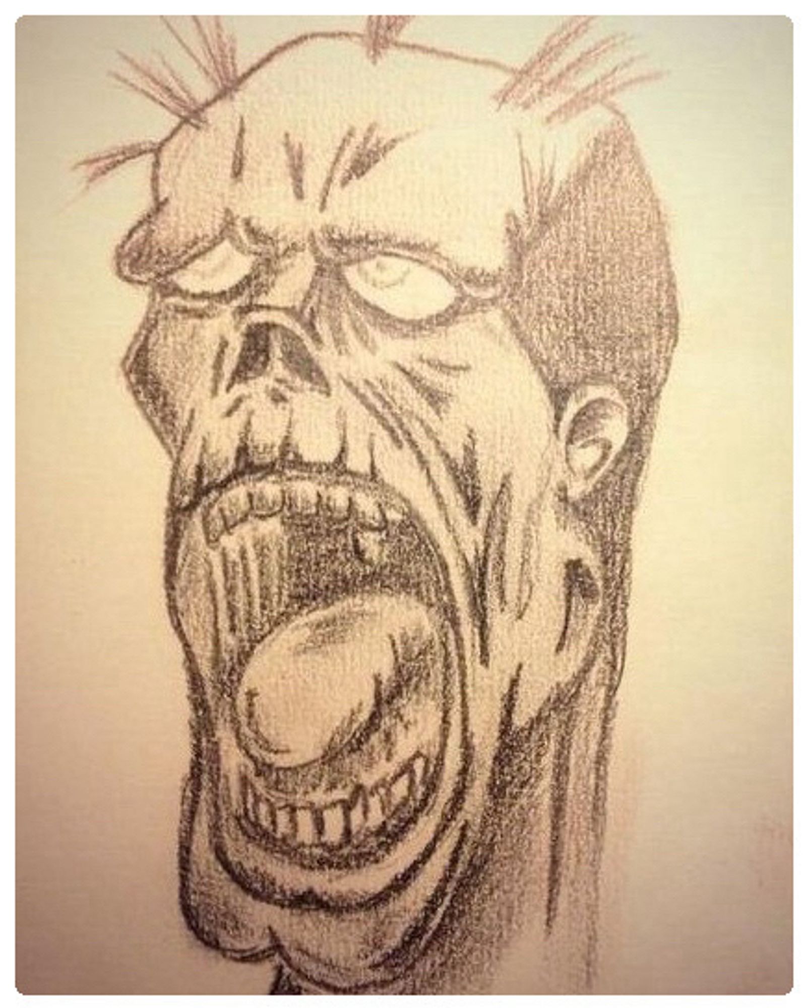 Pencil sketch of a cartoon zombie head