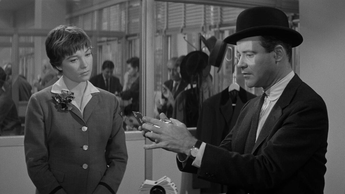 Shirley MacLaine and Jack Lemmon in a scene from the film The Apartment