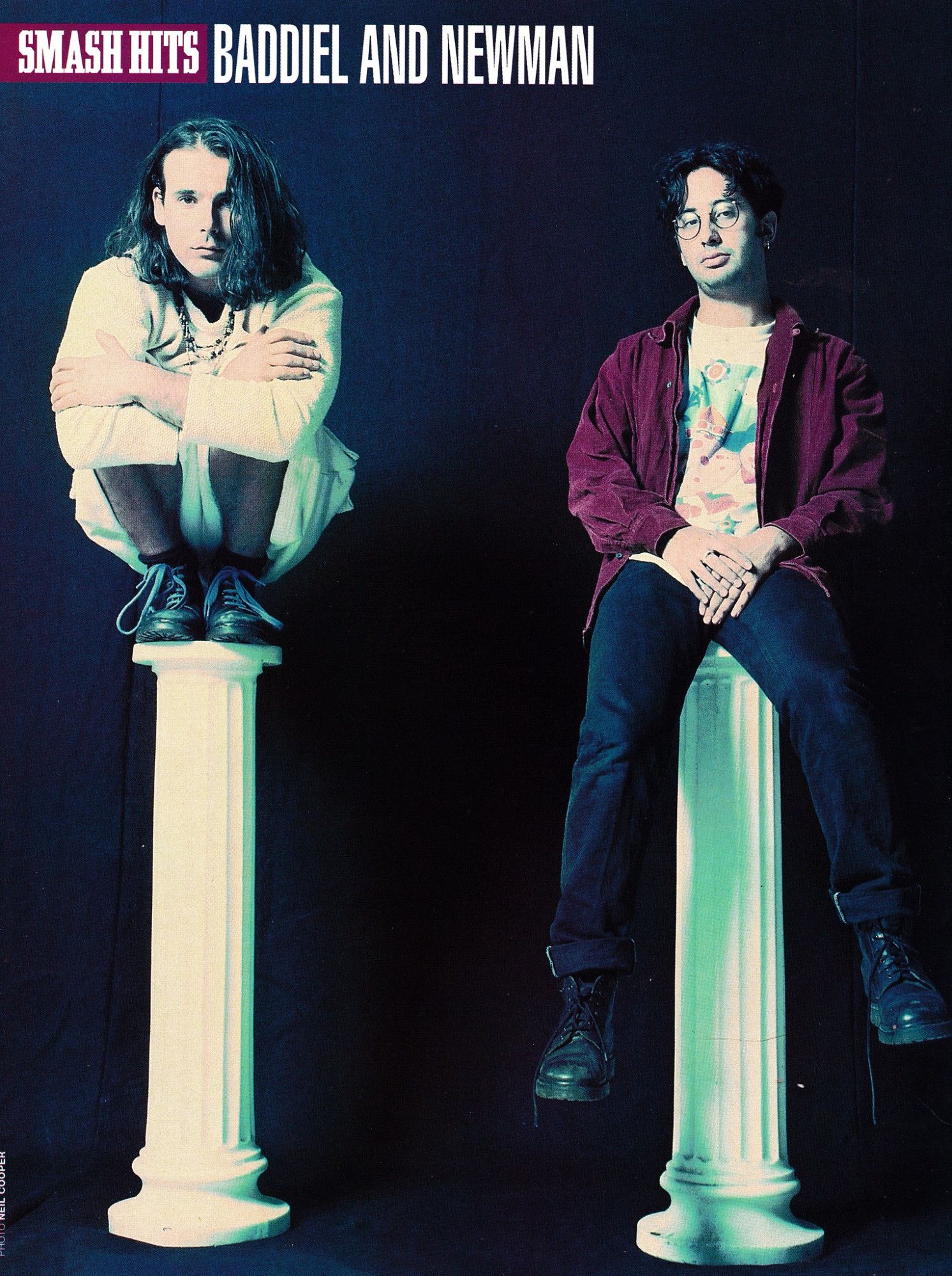 A poster of Rob Newman and David Baddiel; Rob is squatting on top of a marble pillar, David sits astride his column.

David Baddiel would make "Three lions", a number one single in 96, 98, and 2018.