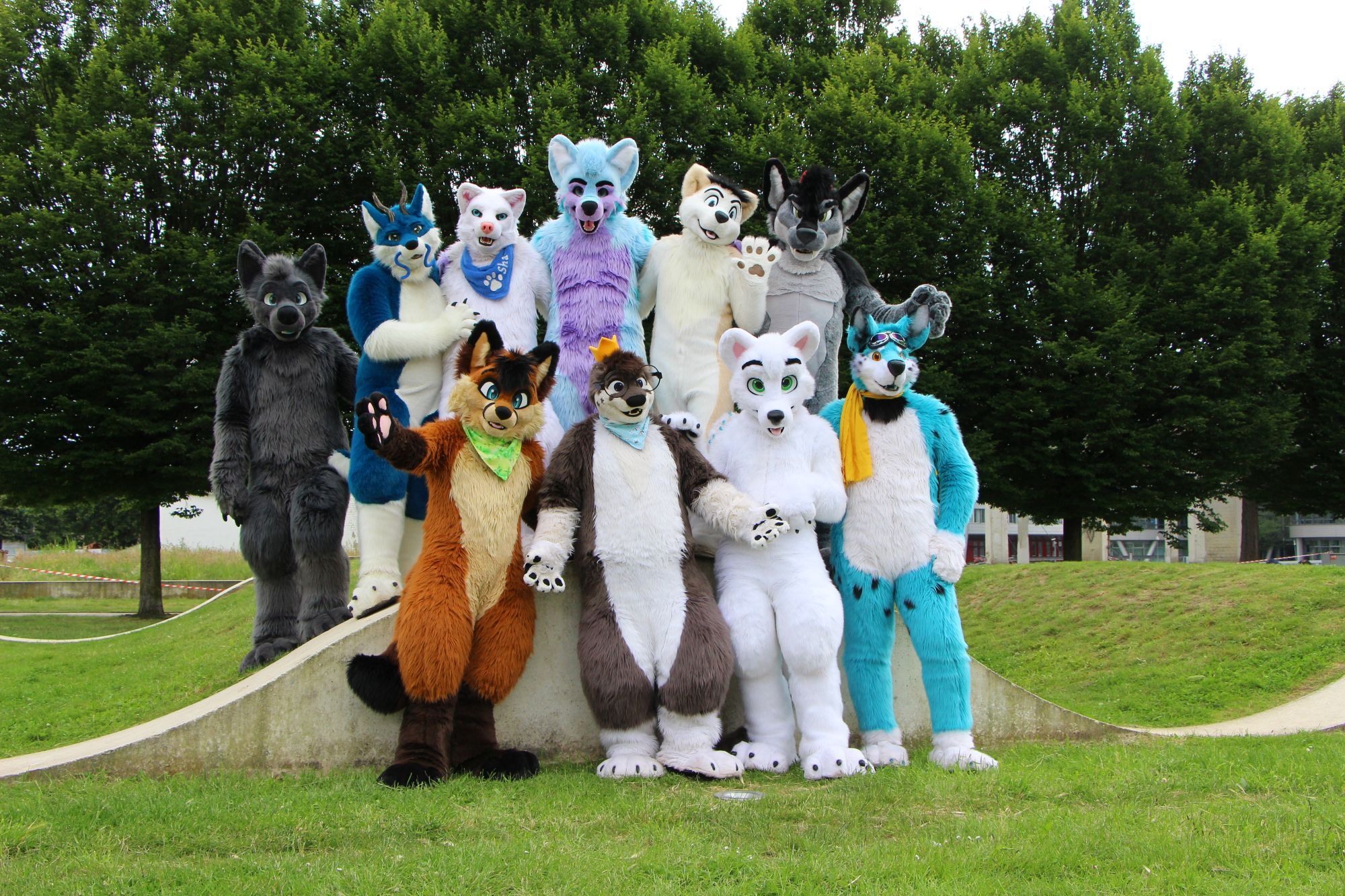 Group photo of almost all attending fursuiters.