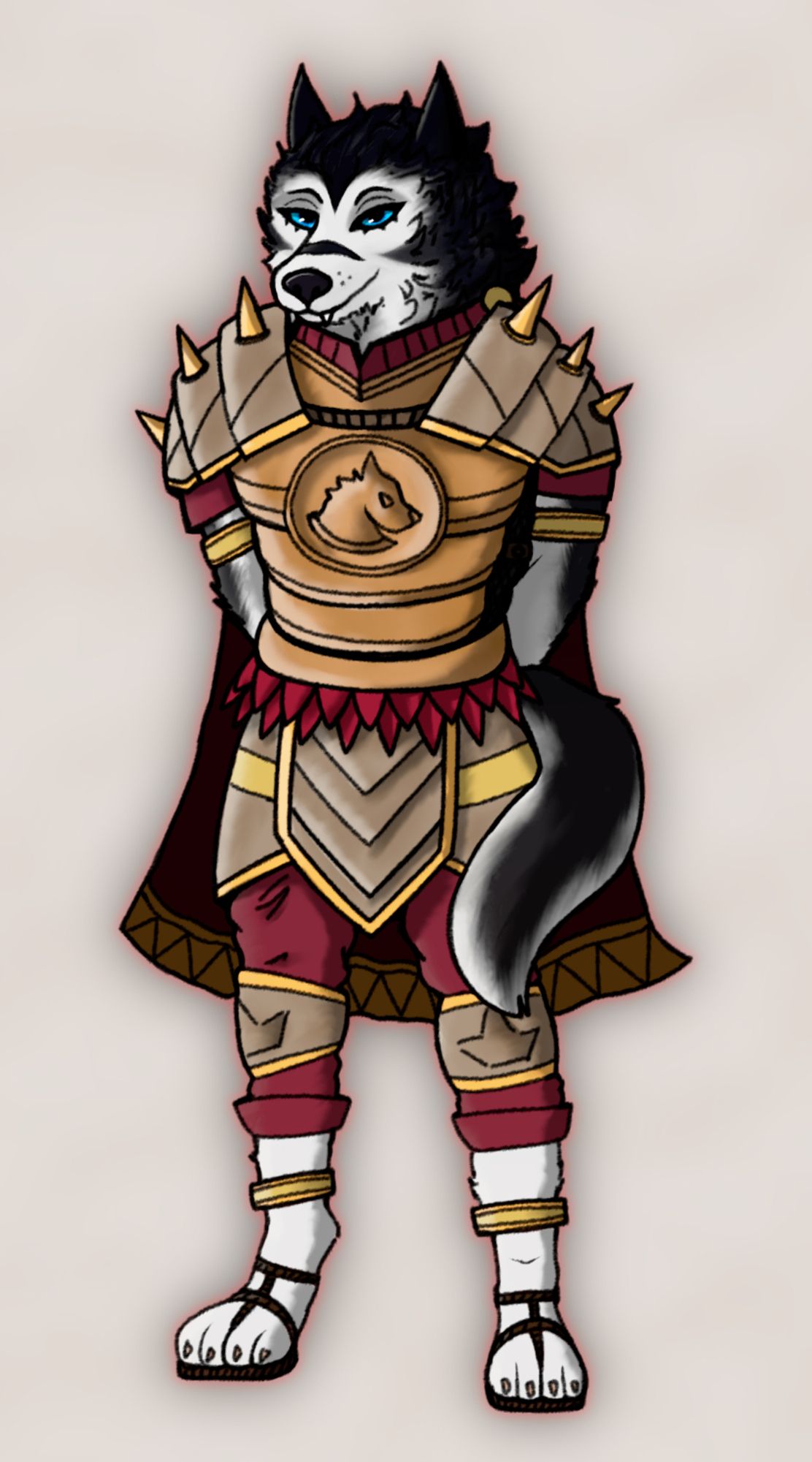 Art of a male anthro husky wearing Roman inspired armor #furry #art #furryart