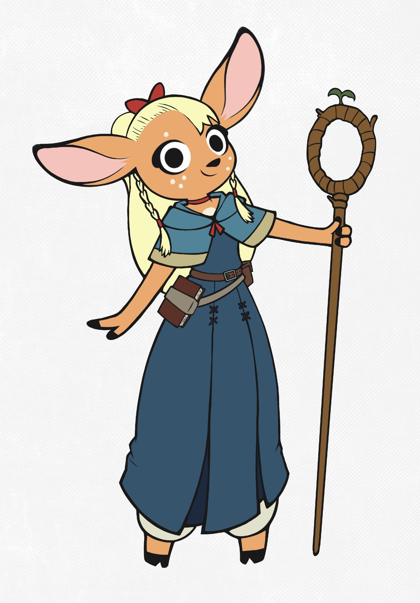 Daphne the doe cosplaying as Marcille the half-elf from Delicious in Dungeon.