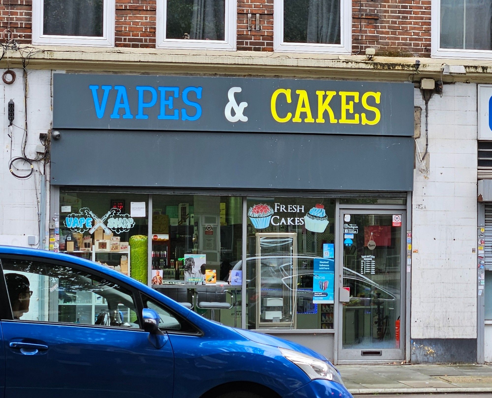 Photo of a vape shop that also sells freshly baked cakes