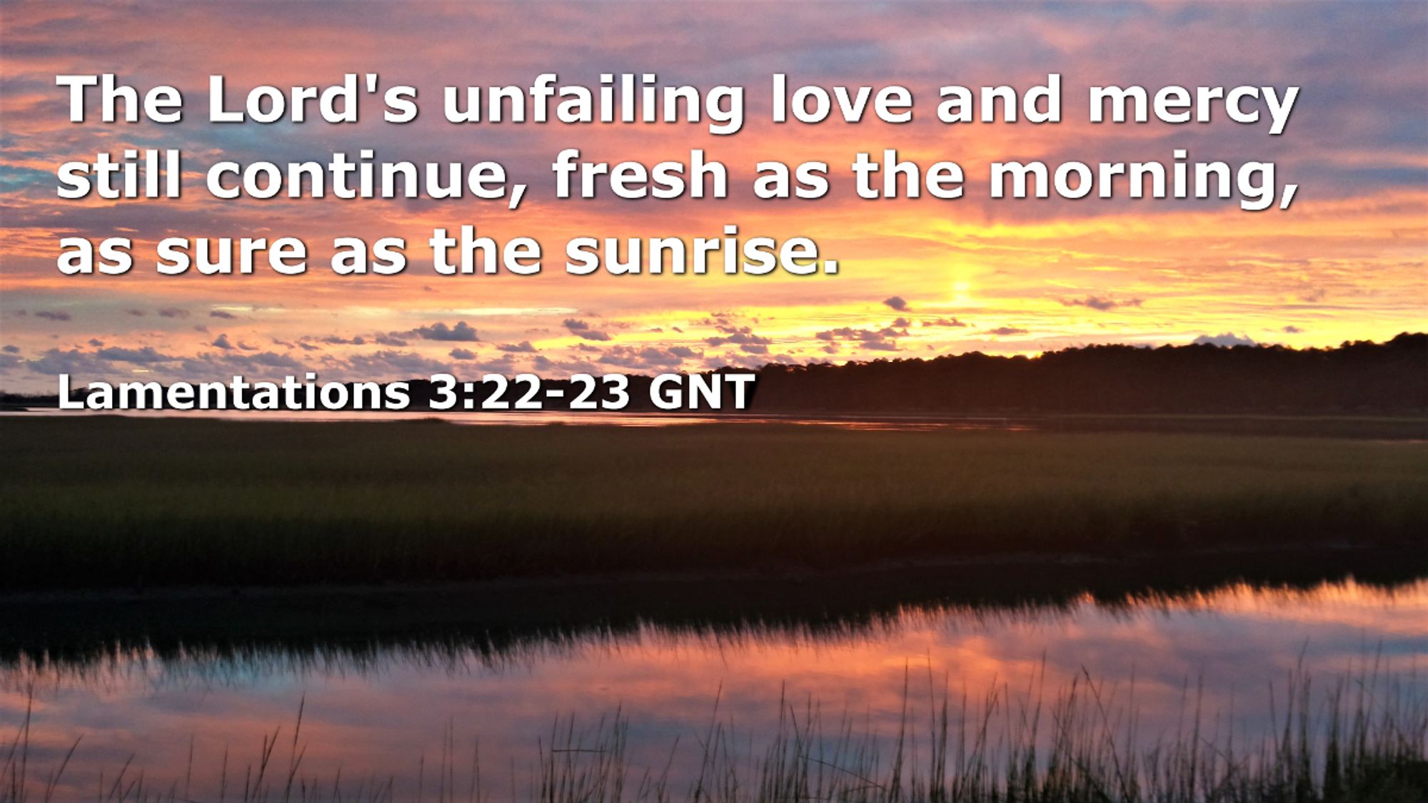 Chincoteague Bay (Virginia, USA) Sunrise with Lamentations 3:22-23 - Photo by Whitney V Myers