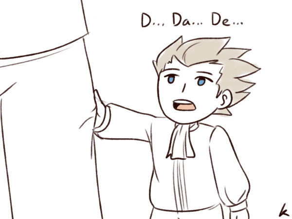 a drawing of young denys from bravely second saying "d... da... de..."