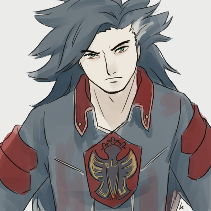 a drawing of janne angard from bravely second. his outfit represents his allegiance with the glanz empire