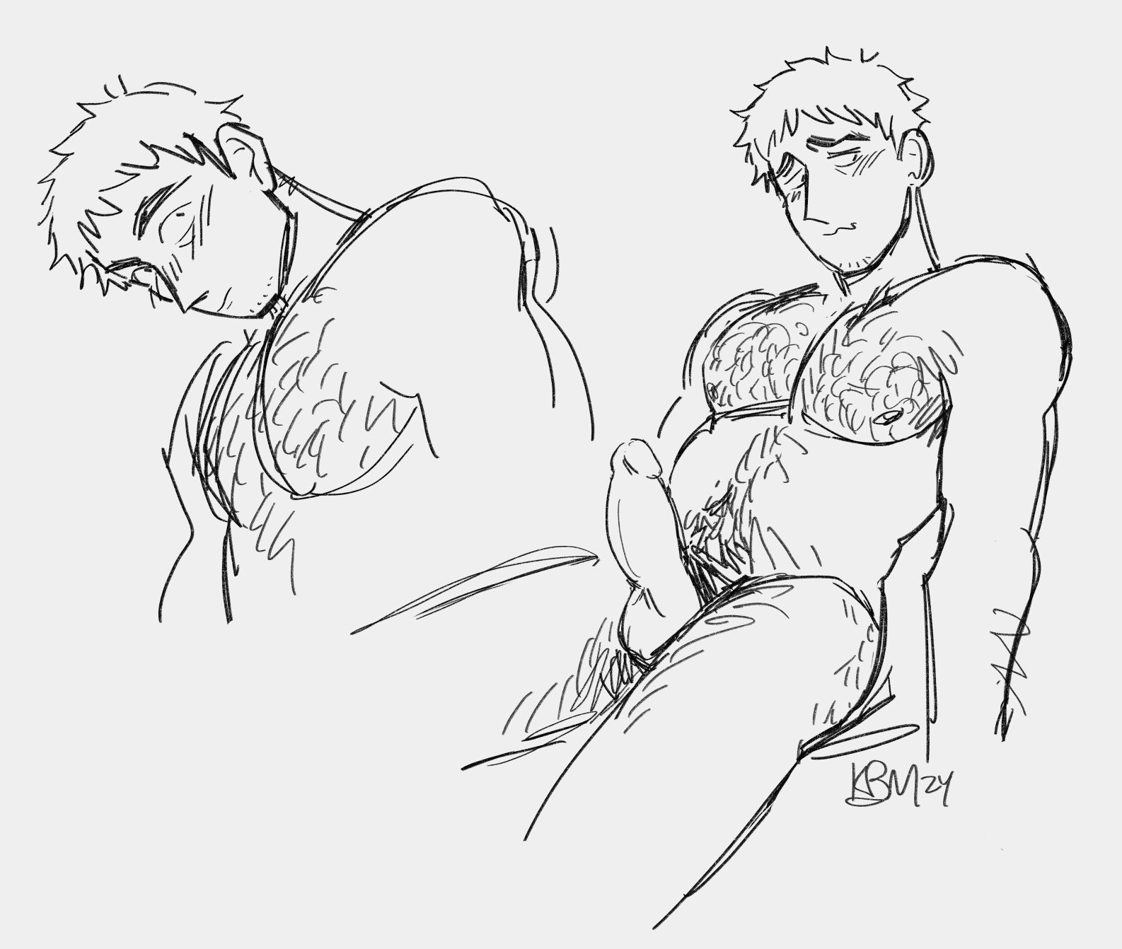 Two sketchy drawings of Serizawa. The left is a bust drawing. Right is a 3/4ish body drawing.