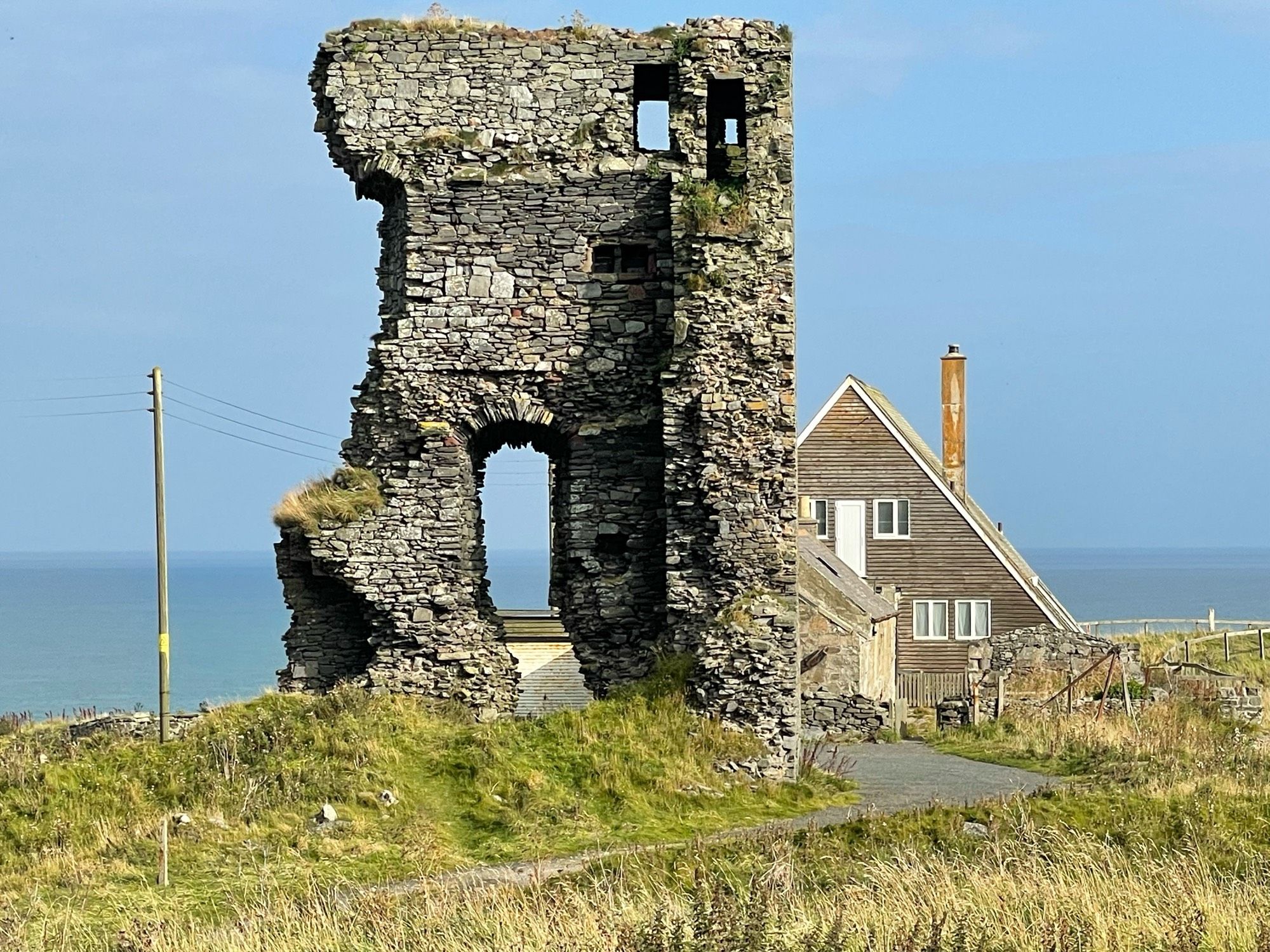 Old Slains Castle, near Collieston, Aberdeenshire. The eroding remains of the tower of the Earl of Errol, abandoned after slighting by the forces of James VI in 1594.