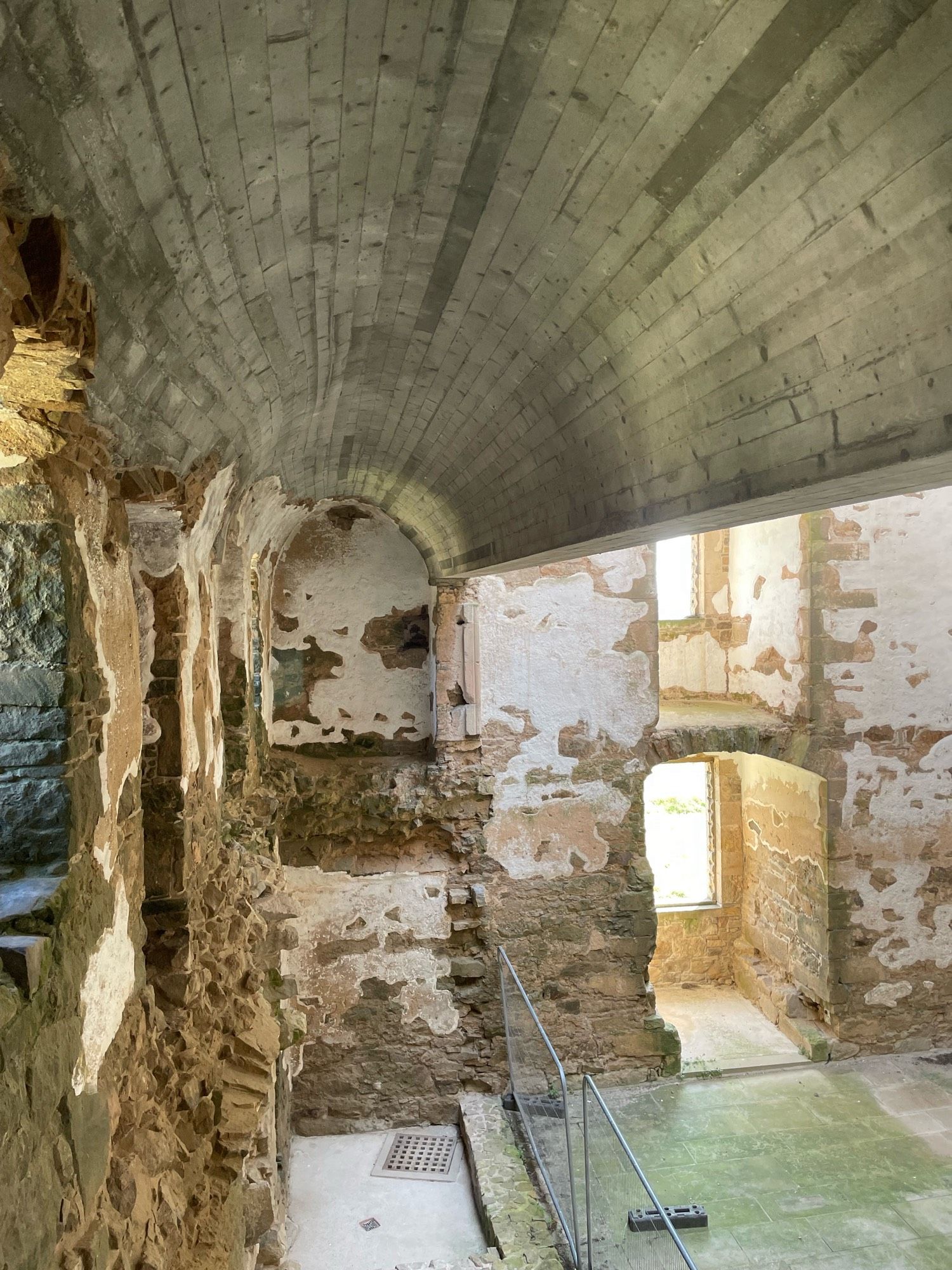 Section of intramural vault in the east wall of David’s Tower at Spynie, as rebuilt in concrete.