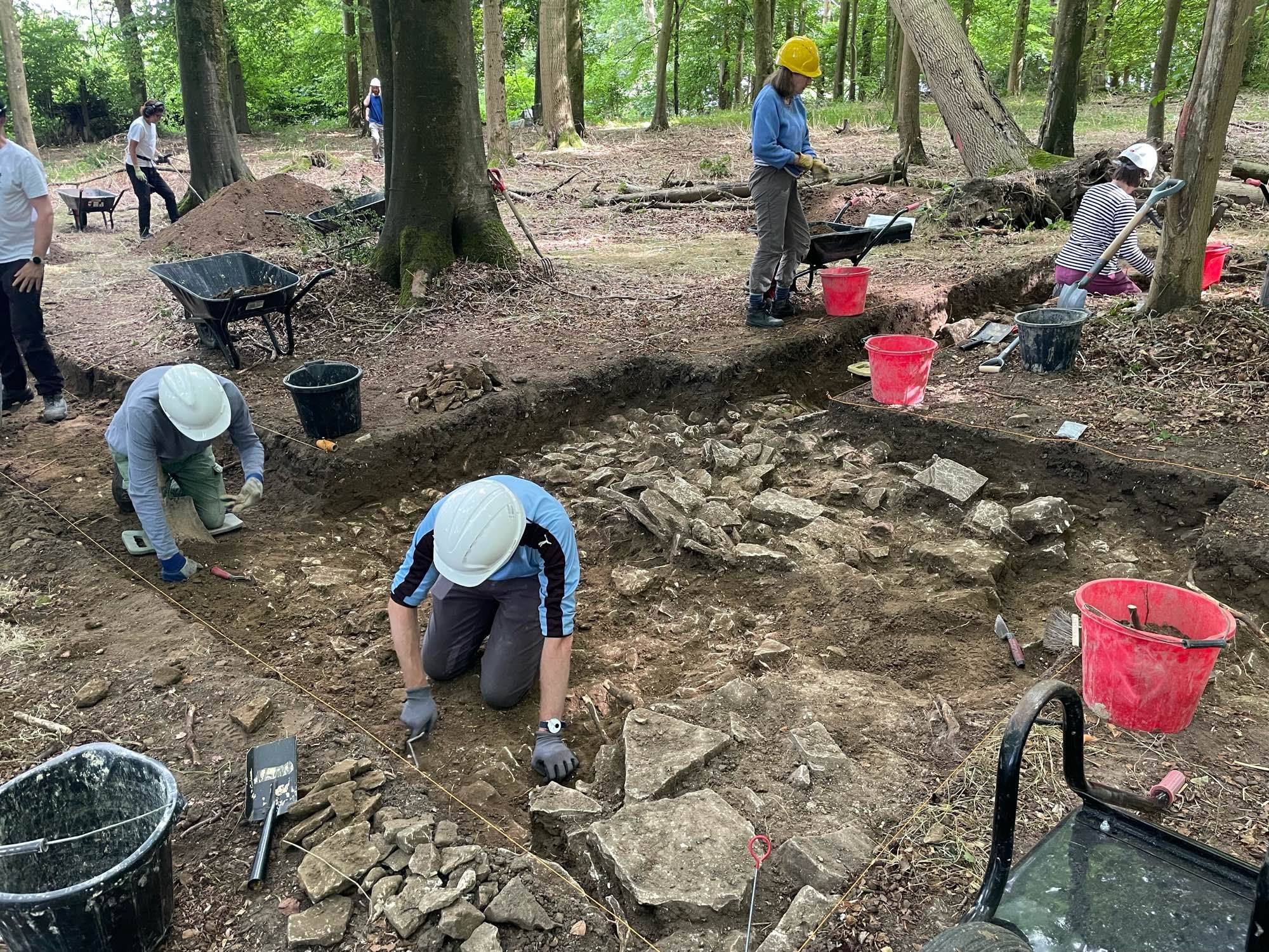 Cleaning rubble earlier today on the site of a Romano-British building.