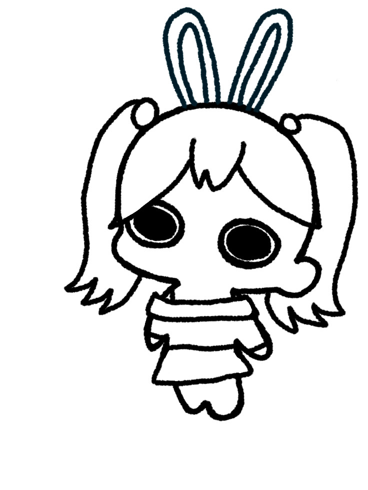 A weird drawing of a bunny girl with big eyes