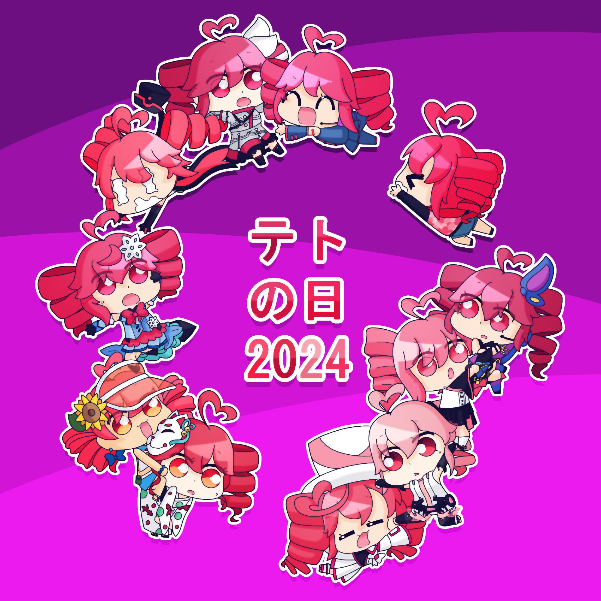 various chibi Teto for Teto Day! (SV, UTAU, MSJ, Kasanari21, Symphony, Append, Kasanari22, Summer24, Sunshine22, Snow Diva & TetoFes)