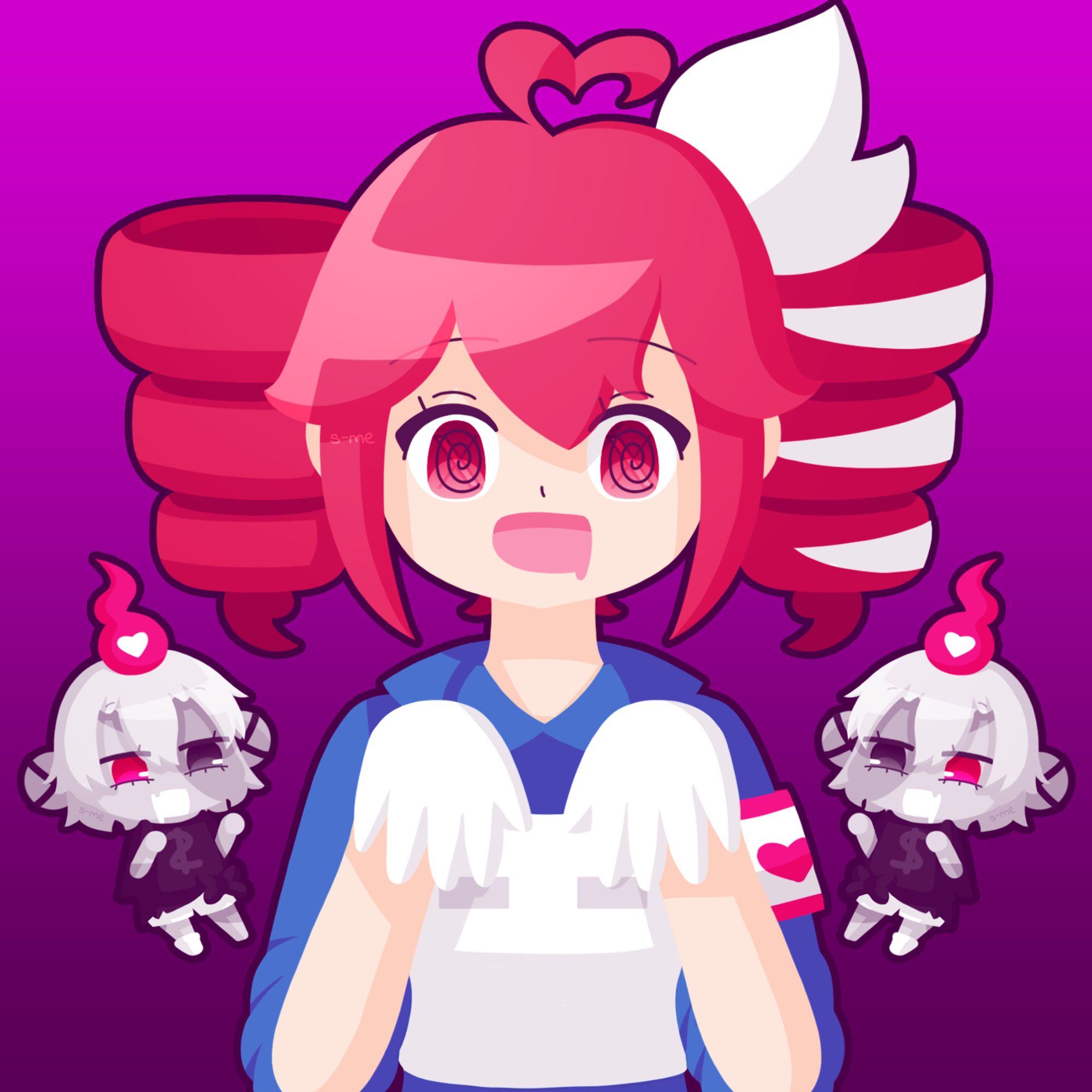 Fanart of Teto doing the zombie pose from the Impression Zombie MV, there are slight Xs by transparency in her eyes hidden by spirals. There are also two chibi zombies from the MV.