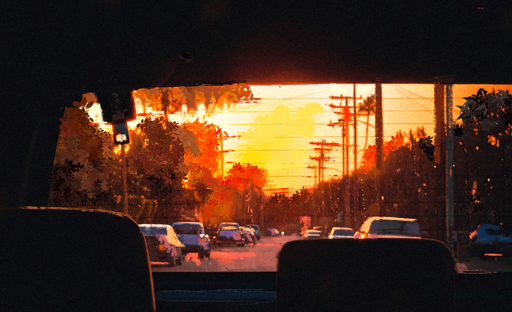 sunset out of the back of my cars back window