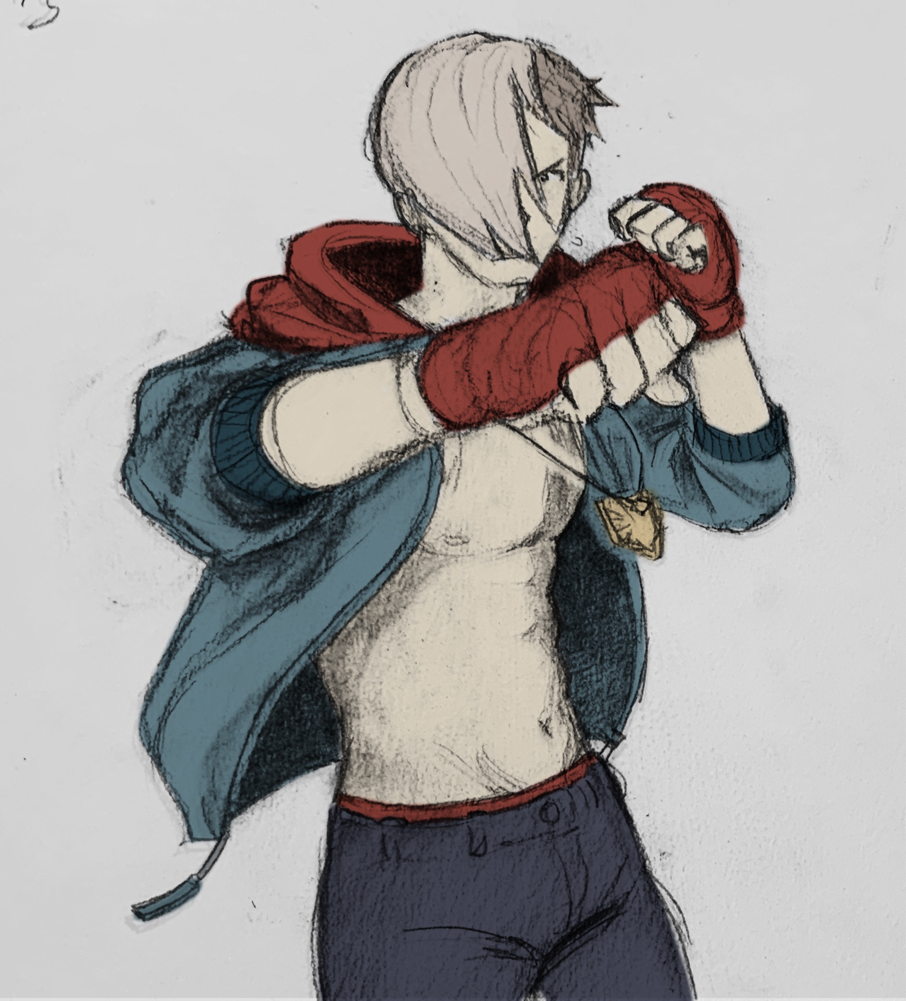 Digitally-colored pencil sketch of Ed from Street Fighter 6