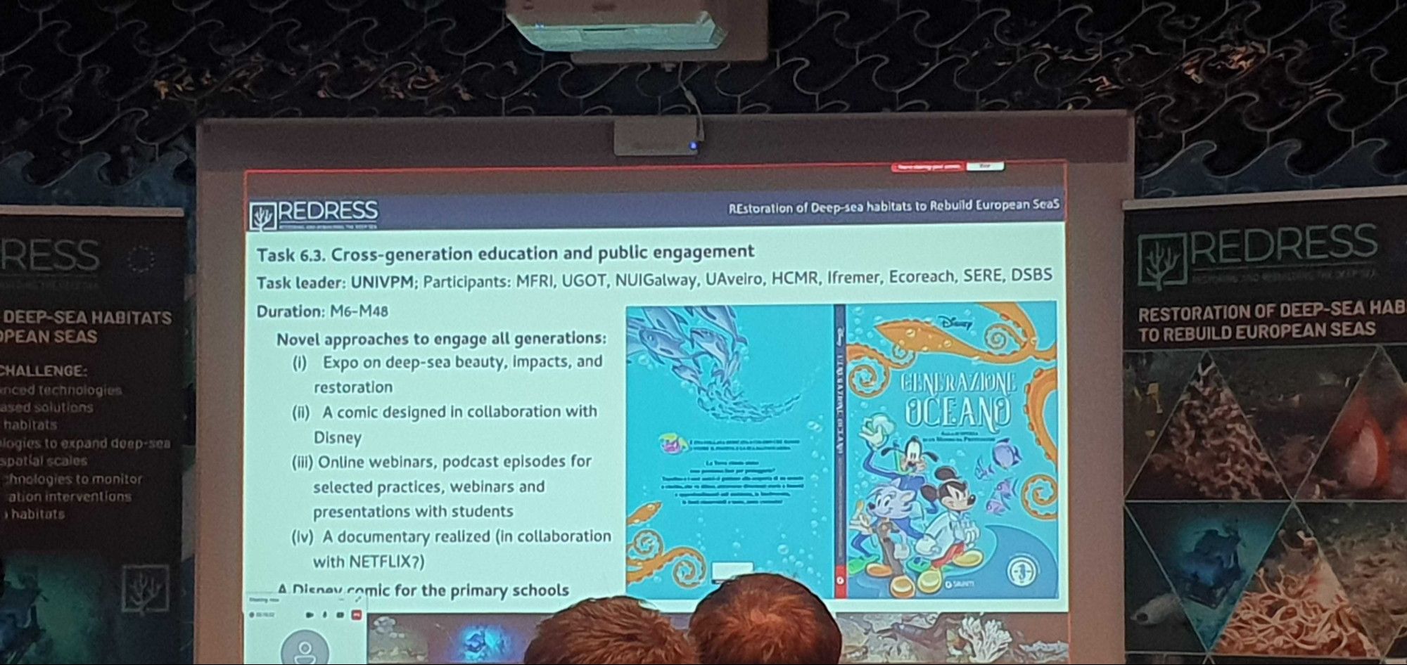 Presentation slide with information on Task 6.3 Cross-generation education and public engagement.