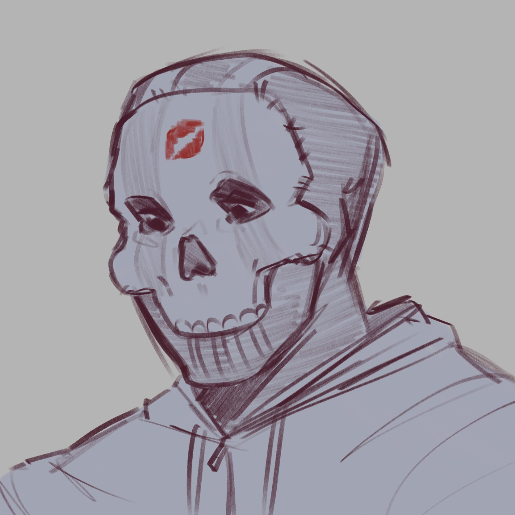 A drawing of Ghost from the modern warfare reboot with a lipstick kiss mark on his mask