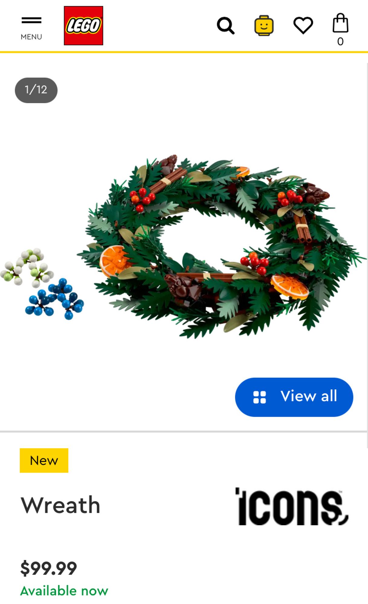 Screenshot of Lego Icons Wreath (item nr. 10340).