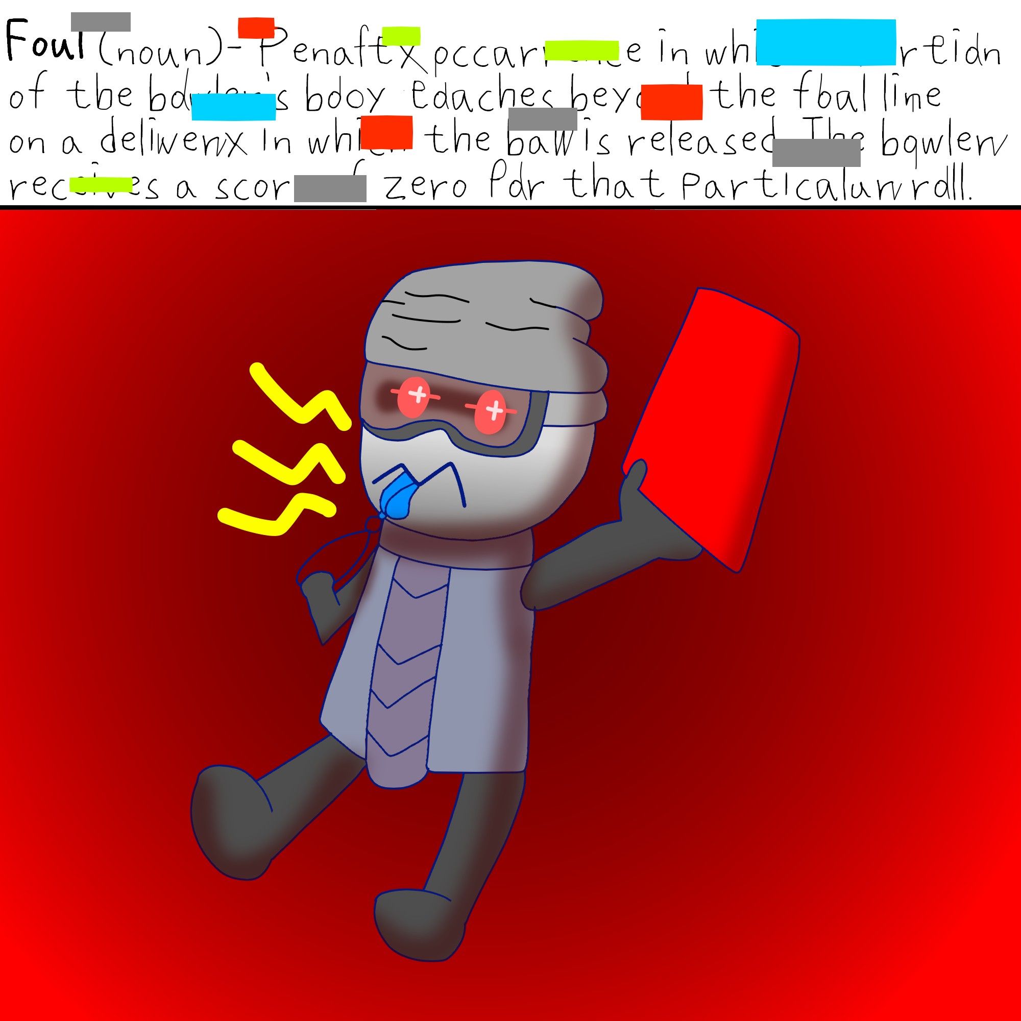 The caption for the post above/the previous post in this thread has been corrupted.

Under the corrupted caption a robot wearing a grey beanie hat and a pair of goggles angrily shoves a red card while blowing a whistle.