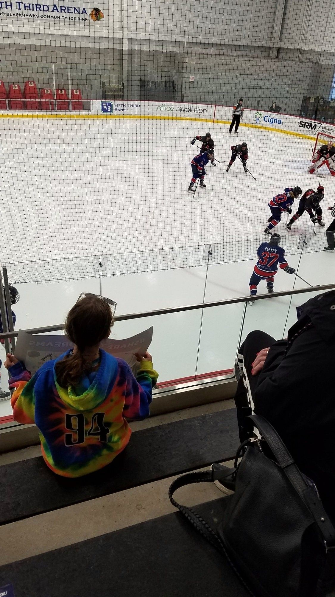 A kid holding up a sign watching women's hockey pwhpa
