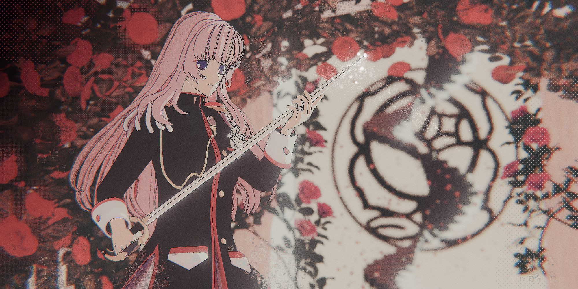 Utena holding her sword before she heads up the stairs to the Dueling Arena.