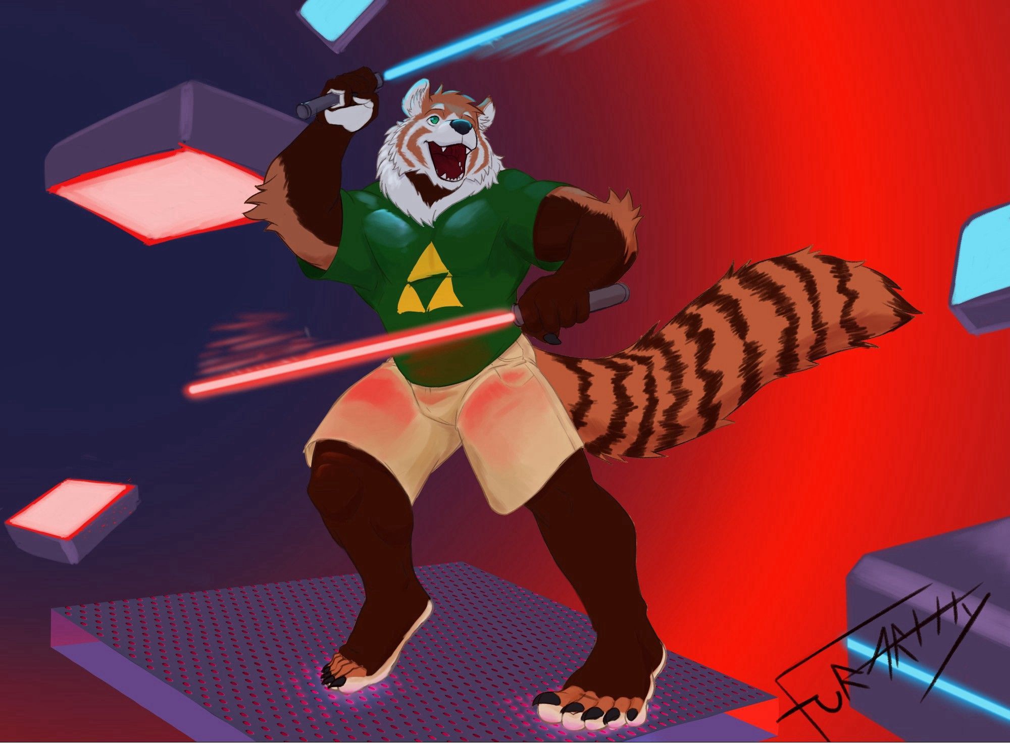 Pikati the red panda playing Beat Saber