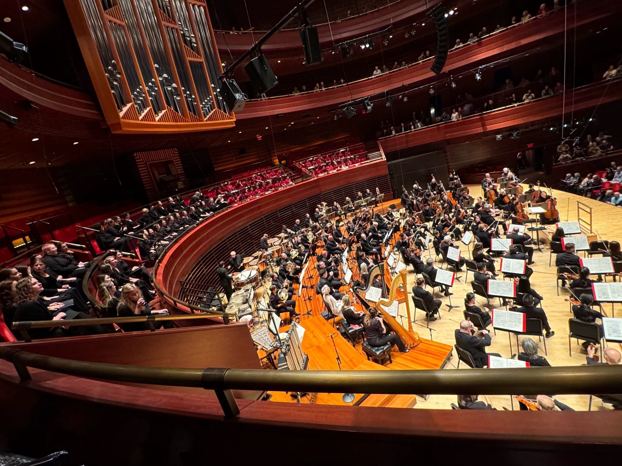 Philly orchestra w choruses for Mahler 3. Actually before the show as no phones during. I was so close to the chorus that I got a stage credit.