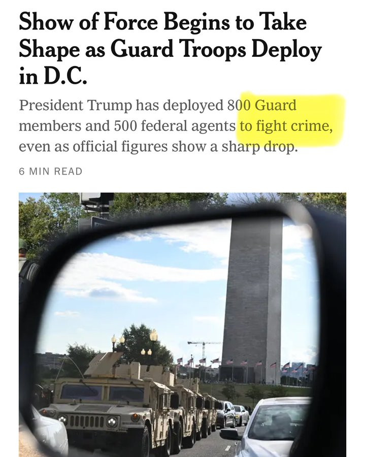 NYT headline sayinf Trump deployed troops "to fight crime"