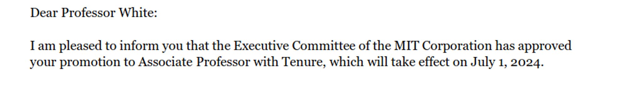 Snapshot of tenure letter