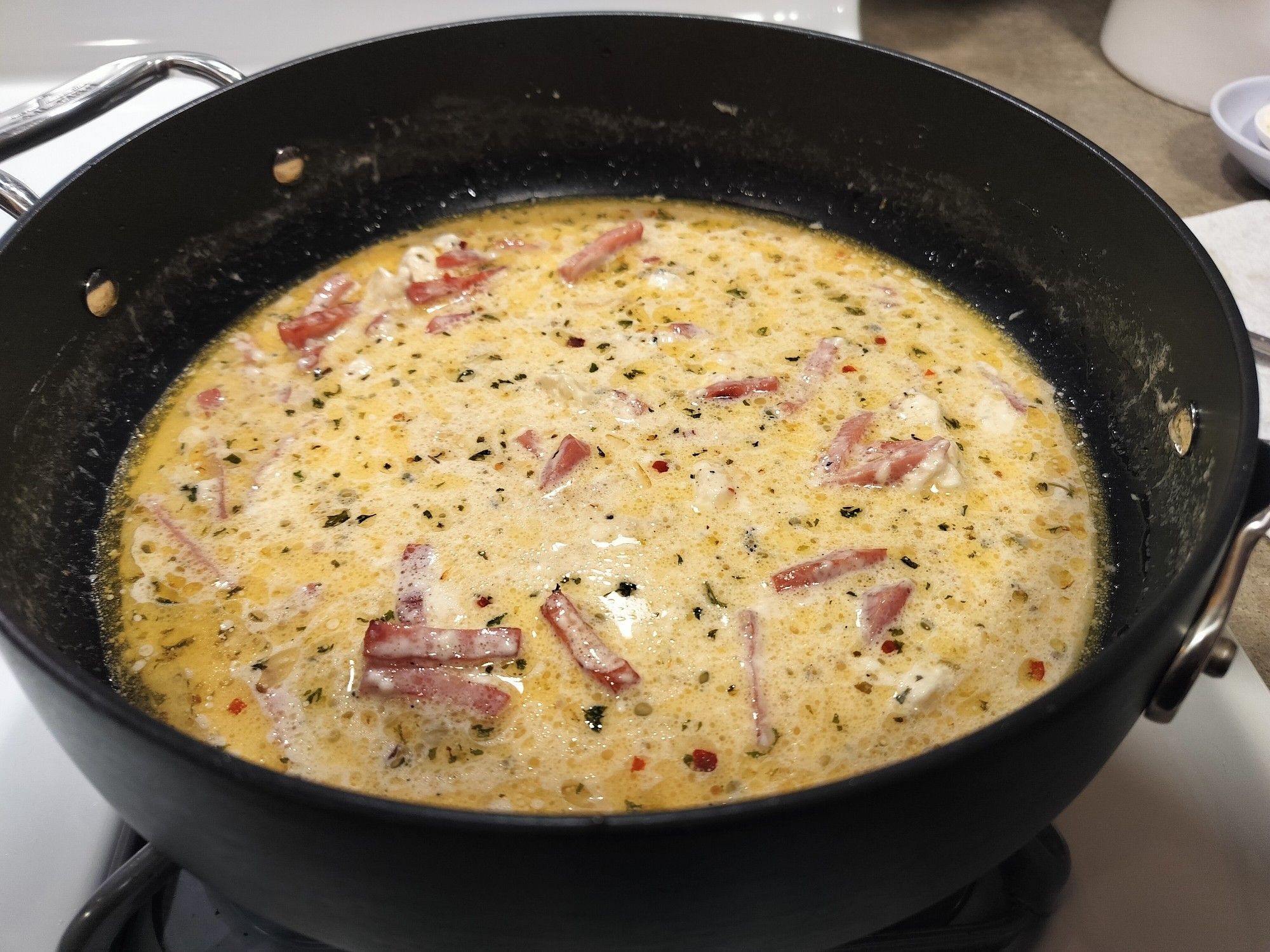 Alfredo sauce simmering.