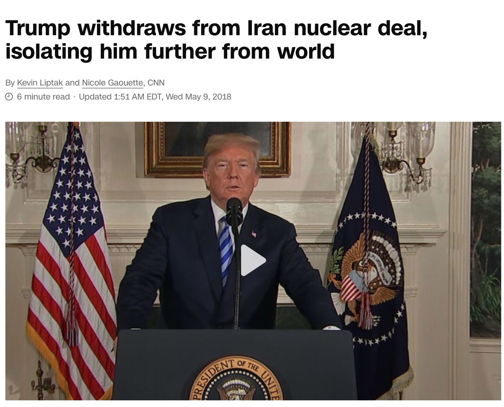 Trump withdraws from Iran nuclear deal, isolating him further from world