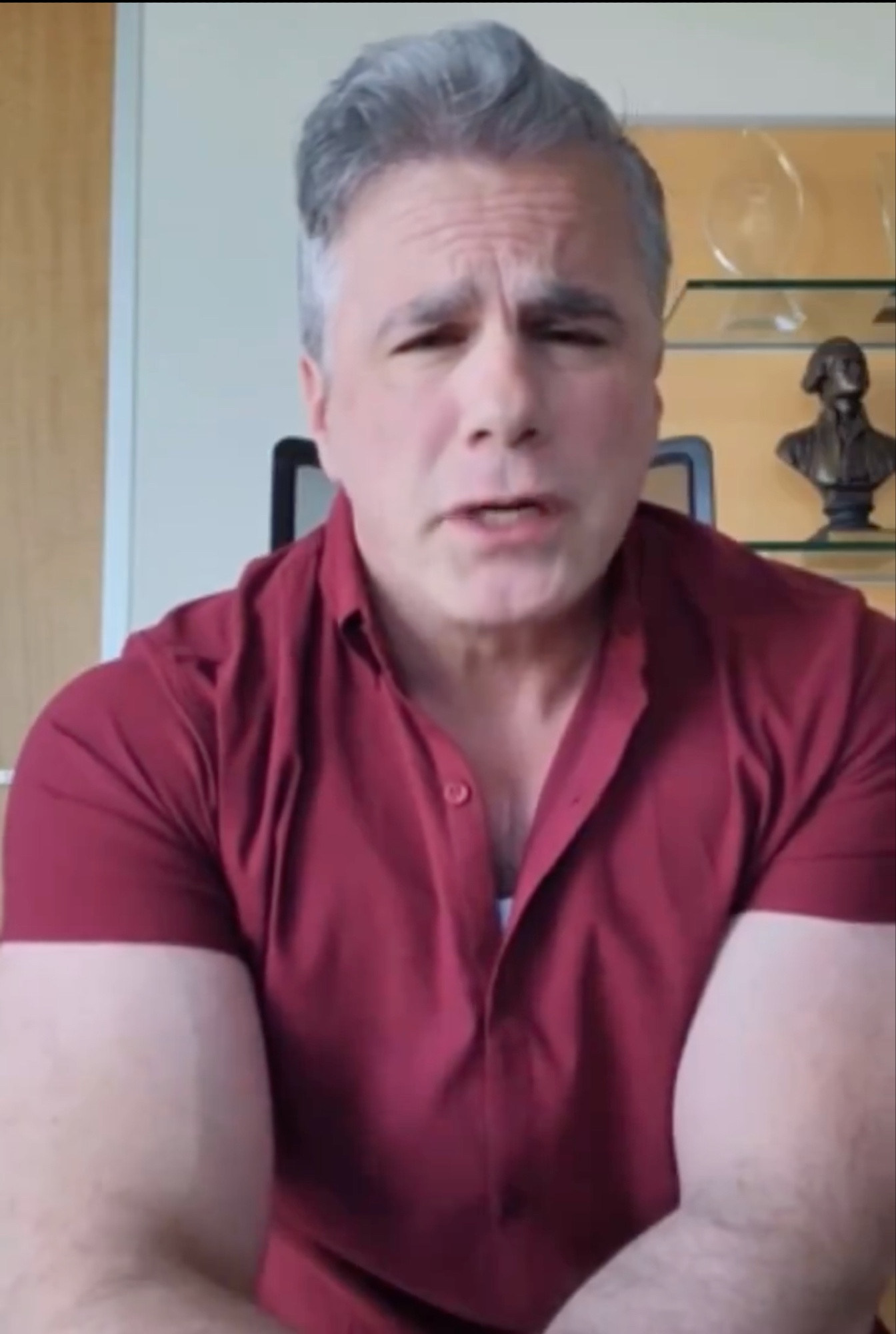 Tom Fitton, somehow simultaneously looking like the most roided-out body builder you've ever seen and a blue-haired grandma with slightly off makeup