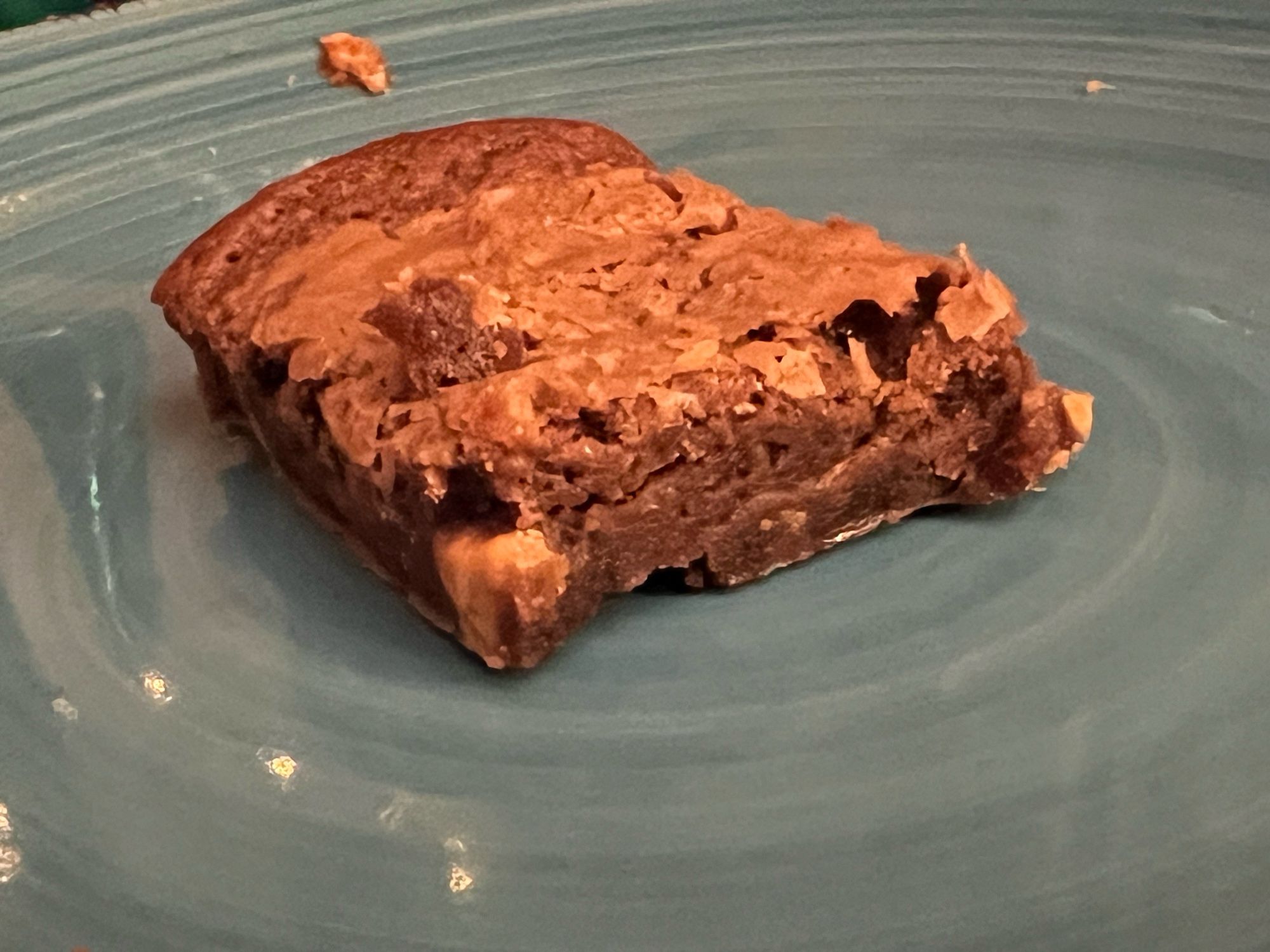 A chocolate brownie with butterscotch chips