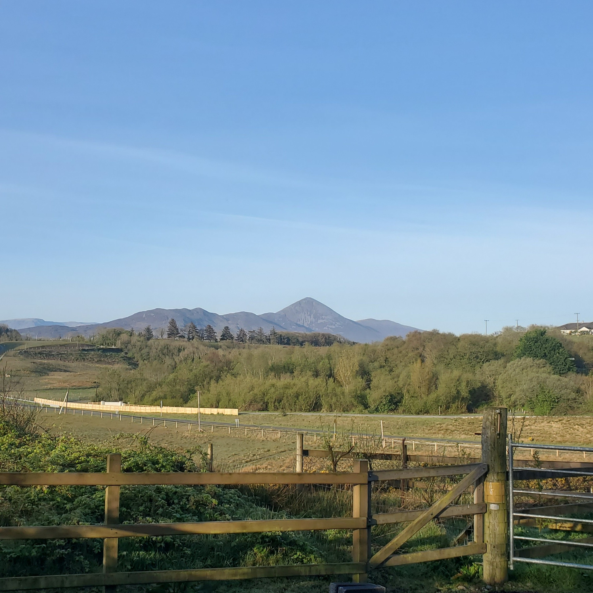 An early morning photo of the landscape looking towards Croke Patrick in Mayo.