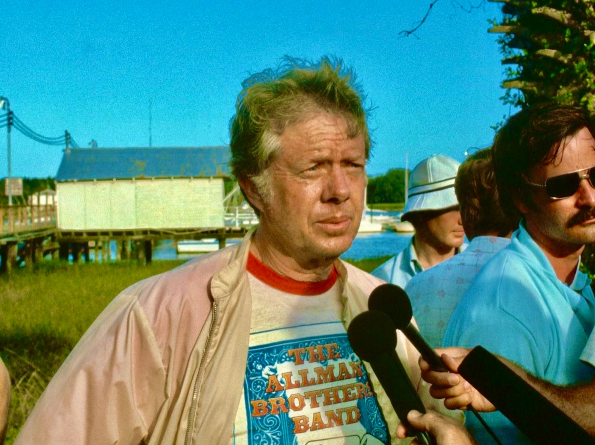 Jimmy Carter wearing an Allman Brothers t shirt.