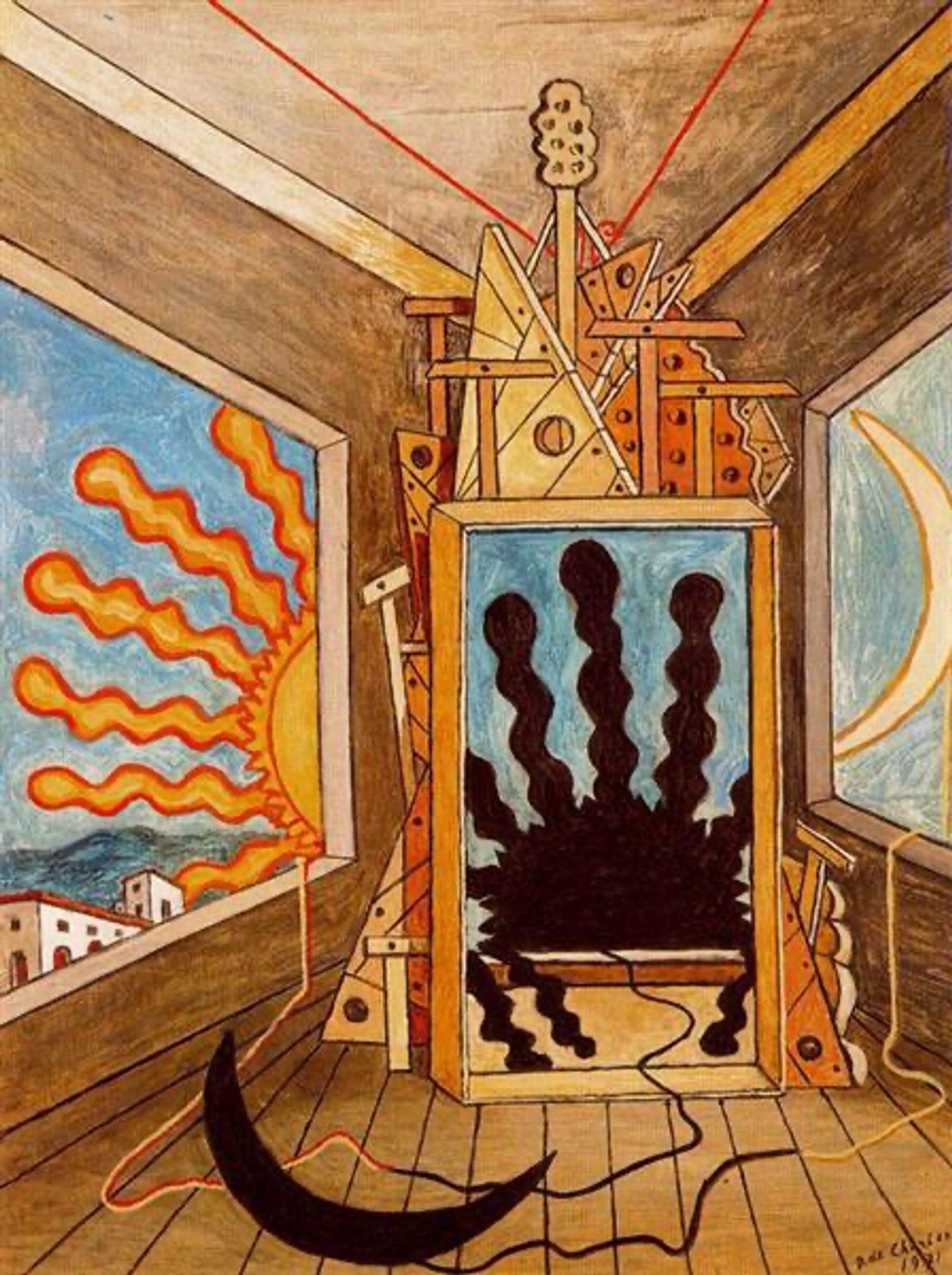 Giorgio de Chirico's painting "Interior With Which The Sun Dies"