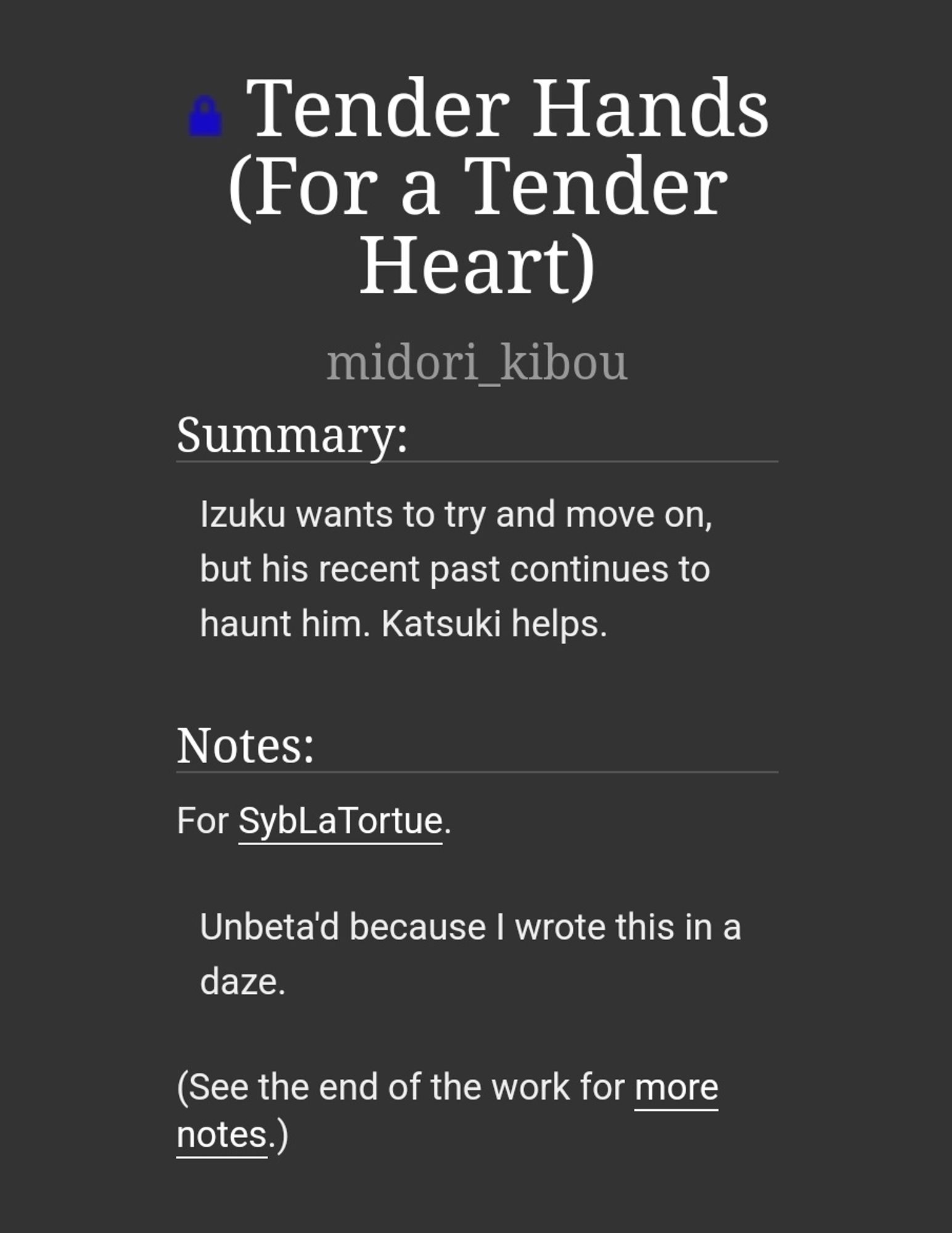 Title: Tender Hands for a Tender Heart