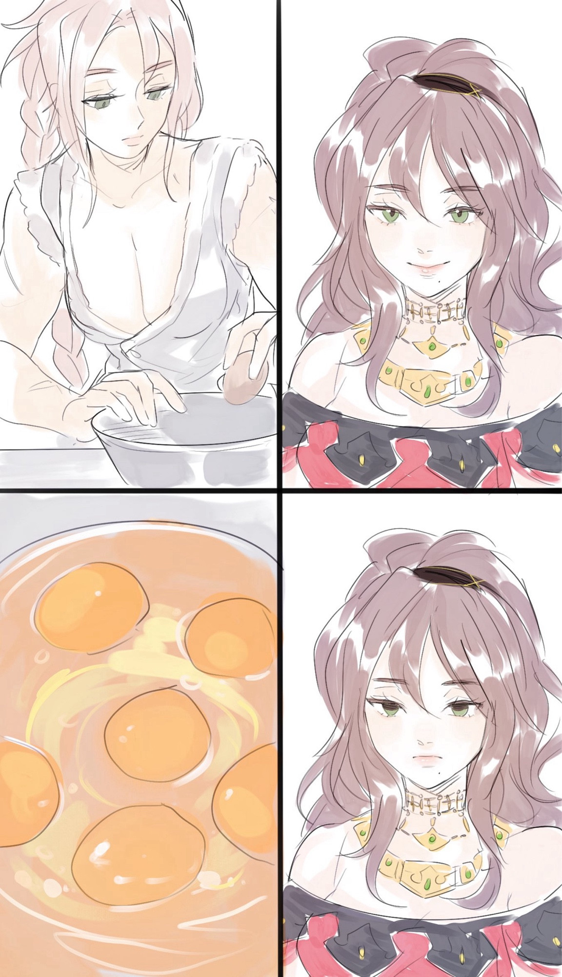 prim is watching h’aanit cook eggs but is only interested in h’aanit get these eggs outta here yes it’s based off that one tiktok