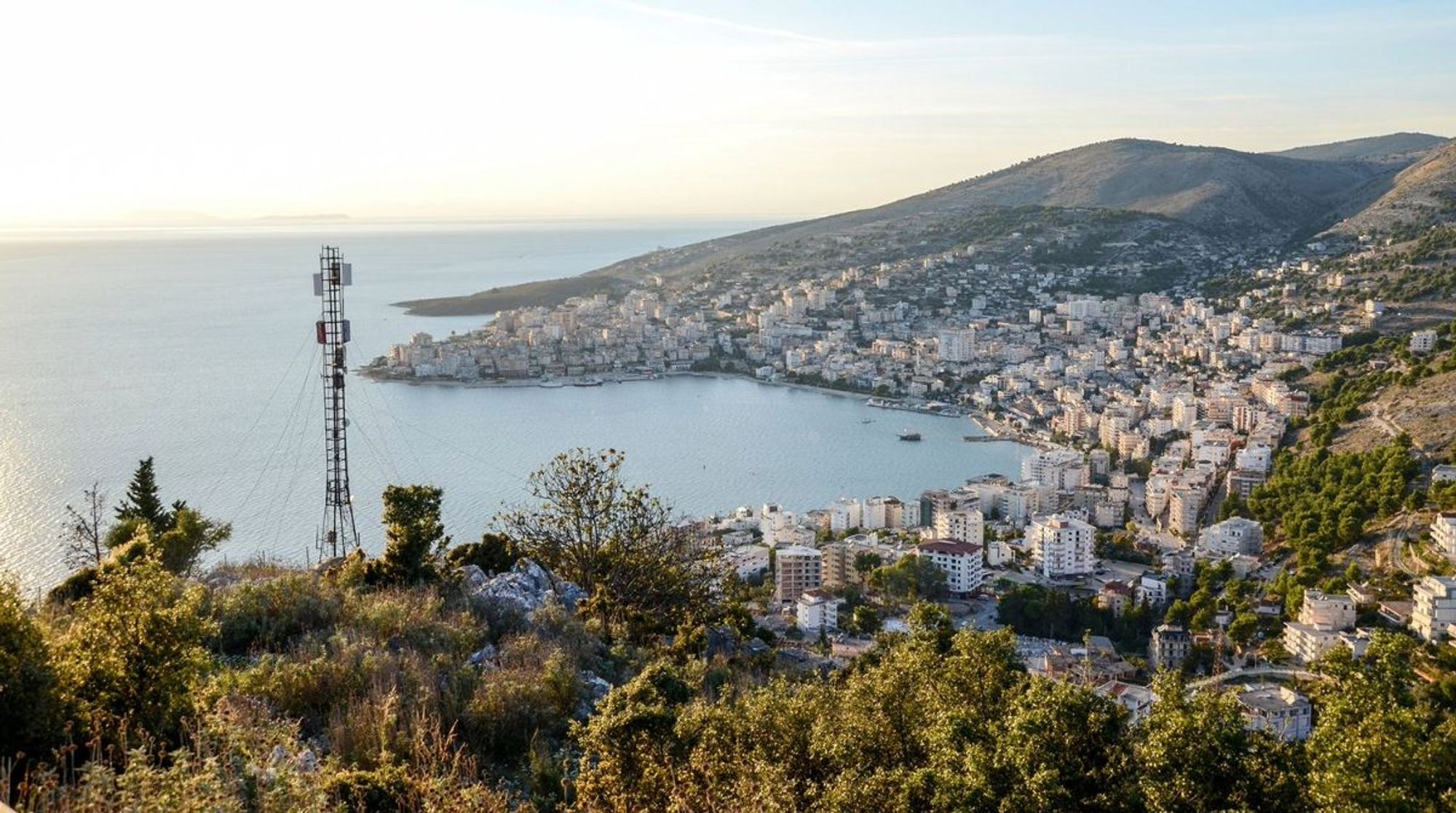 Modern-day view of Sarandë from near the hill positions that the RAF levies stormed.